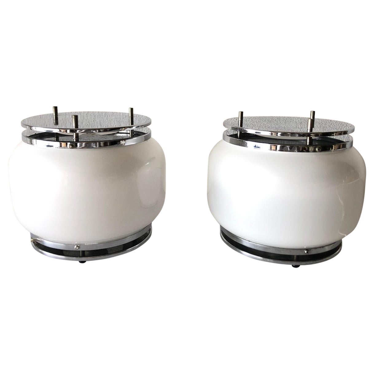 Paire de lampes de table en chrome et verre, années 1960, Italie