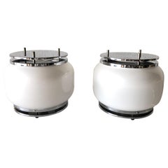 Paire de lampes de table en chrome et verre, années 1960, Italie