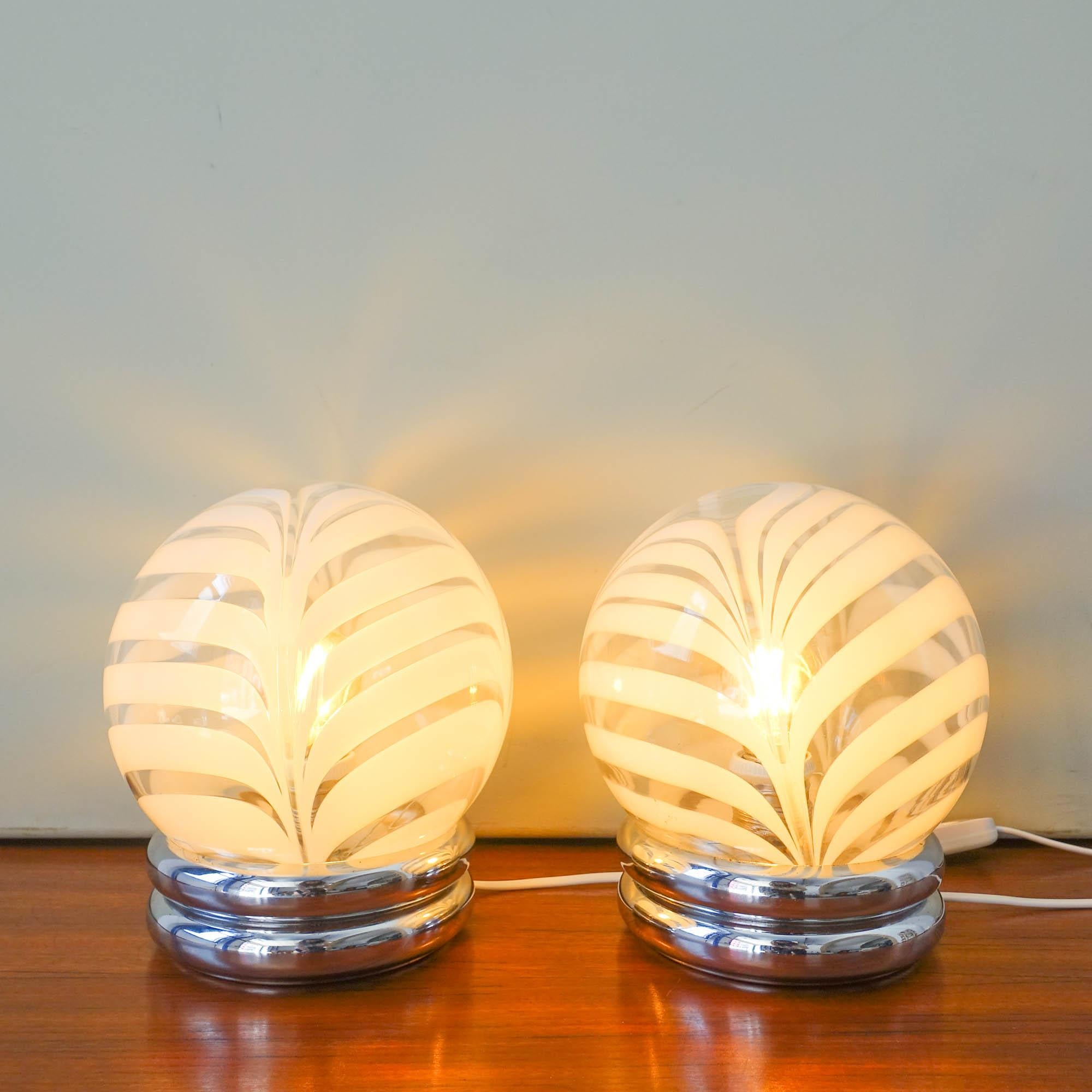 Mid-Century Modern Chrome and Glass Pair of Table Lamps by Marinha Grande, 1970's