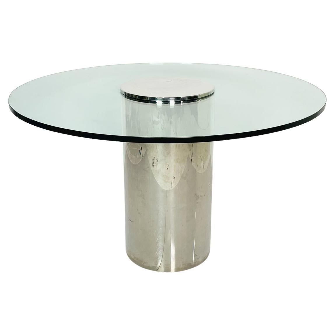 Chrome and Glass Pedestal Table by Pace Collection