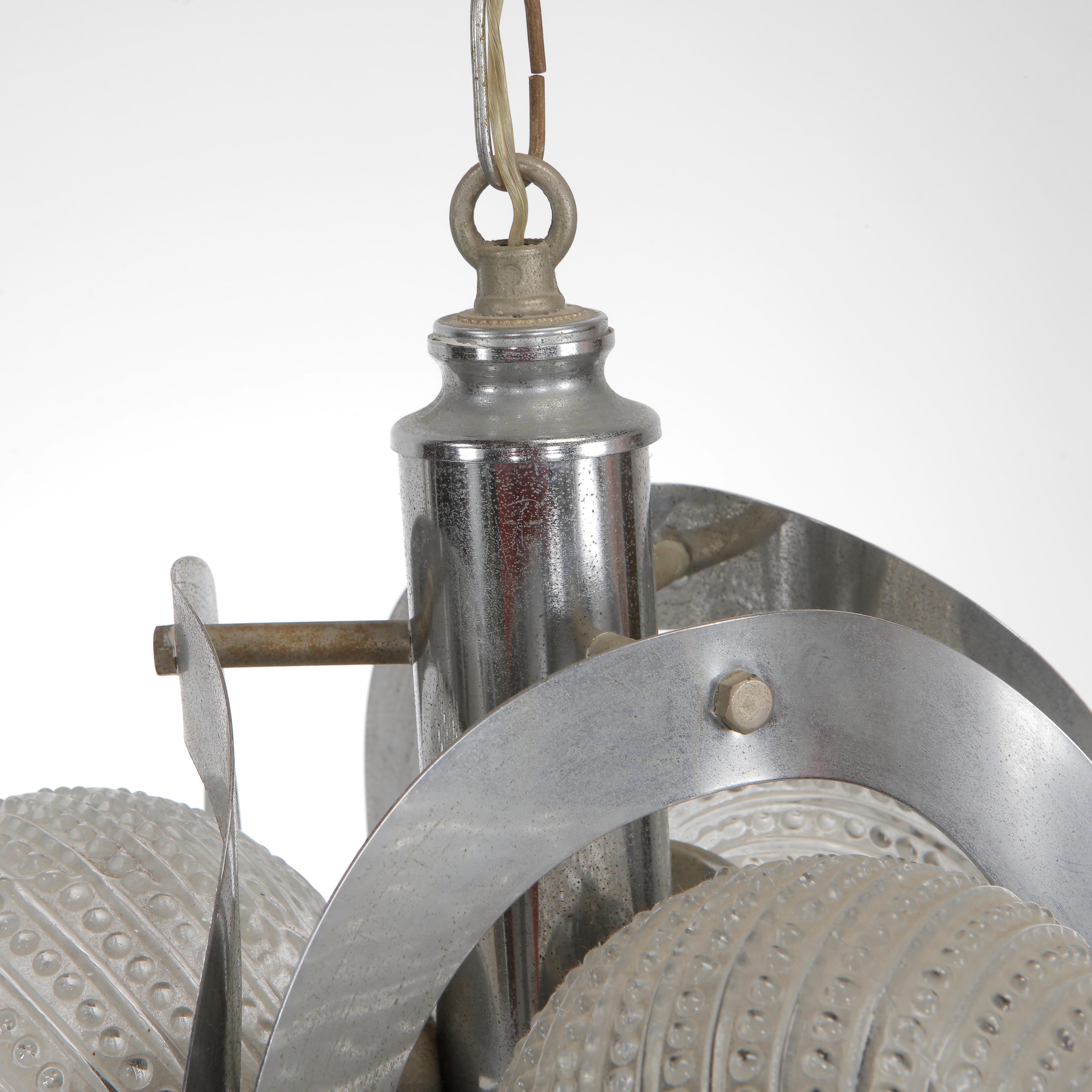 Metal Chrome and Glass Pendant Attributed to Veca, 1970s For Sale