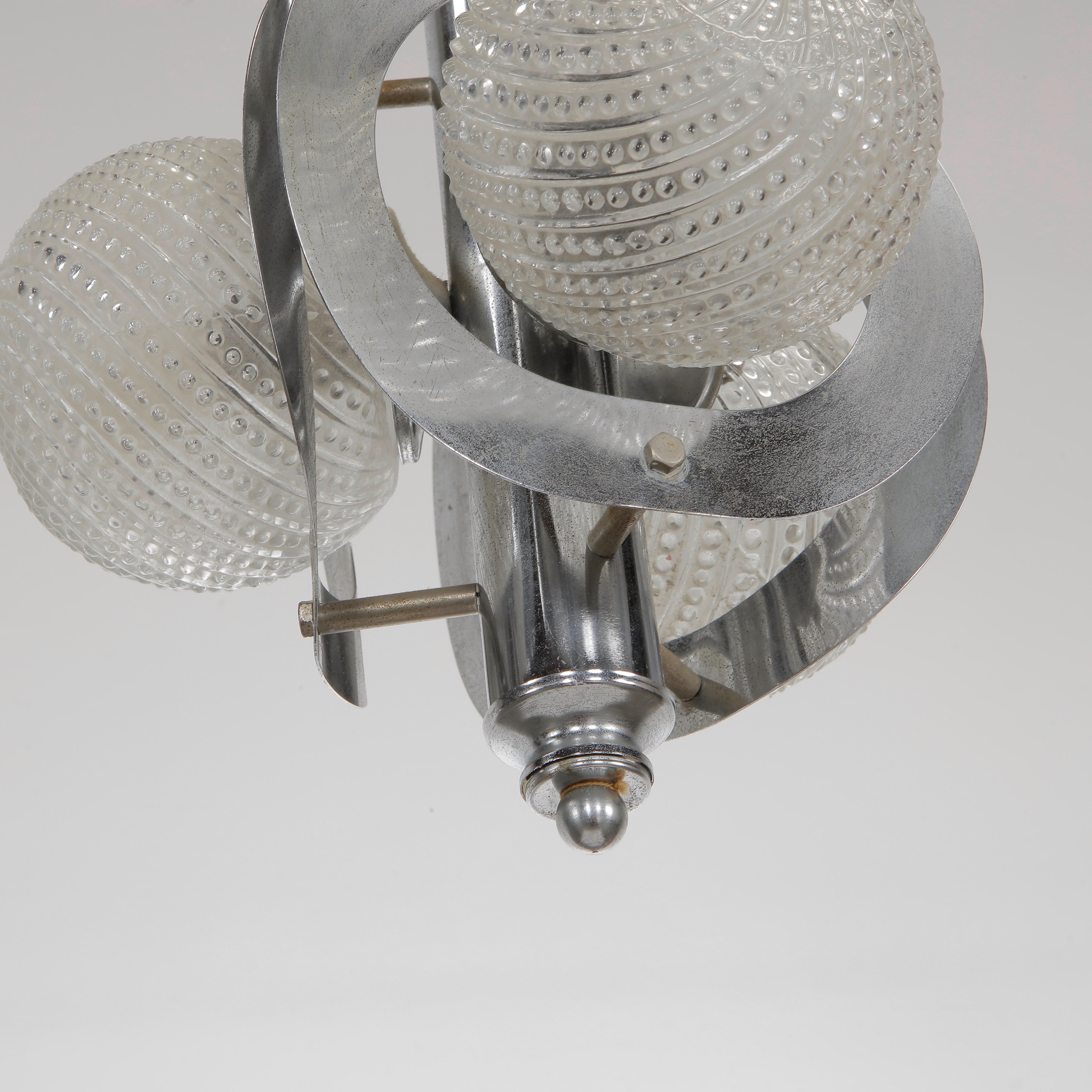 Chrome and Glass Pendant Attributed to Veca, 1970s For Sale 1