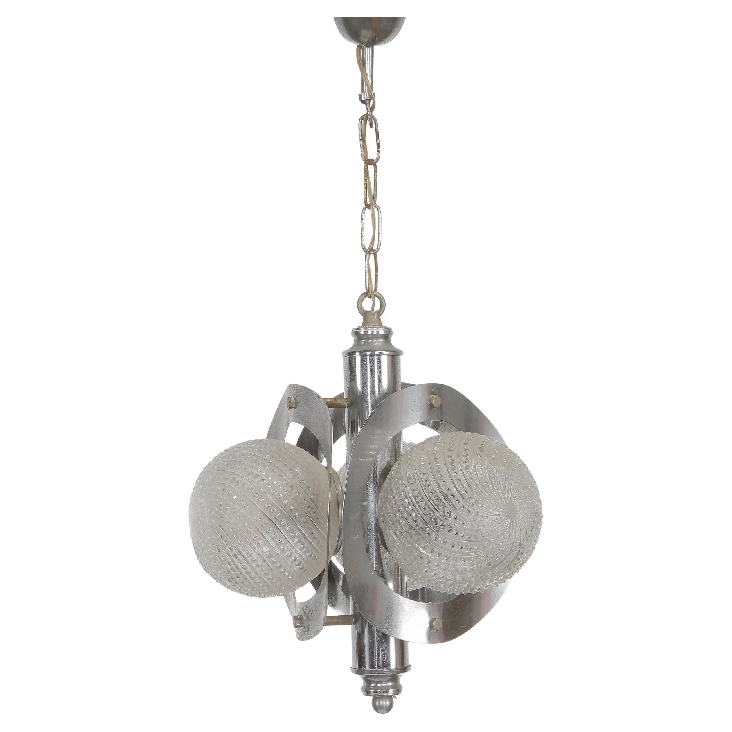 Chrome and Glass Pendant Attributed to Veca, 1970s For Sale