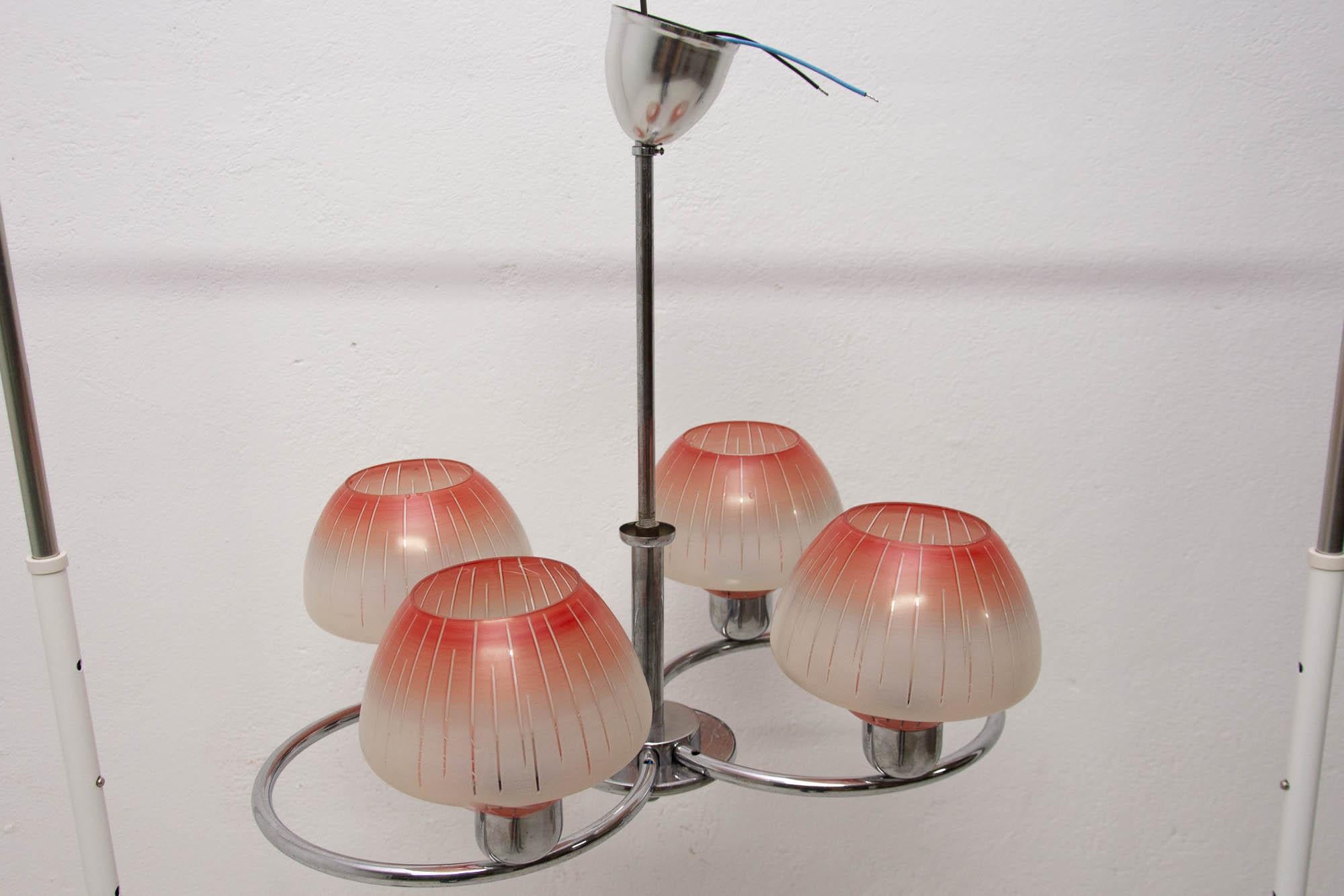 20th Century Chrome and Glass Pendant Chandelier, 1950s For Sale