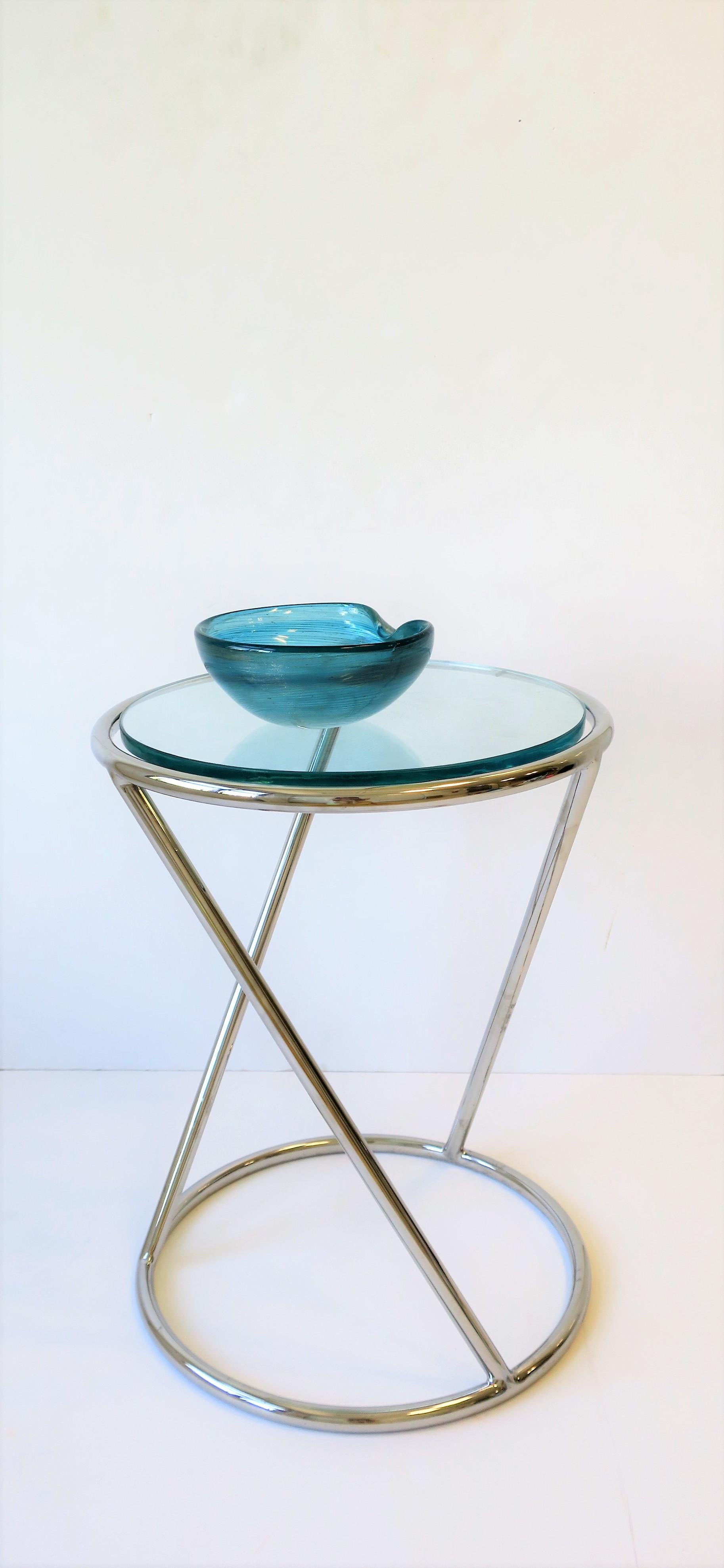 Modern Chrome and Glass Round Side or Drinks Table