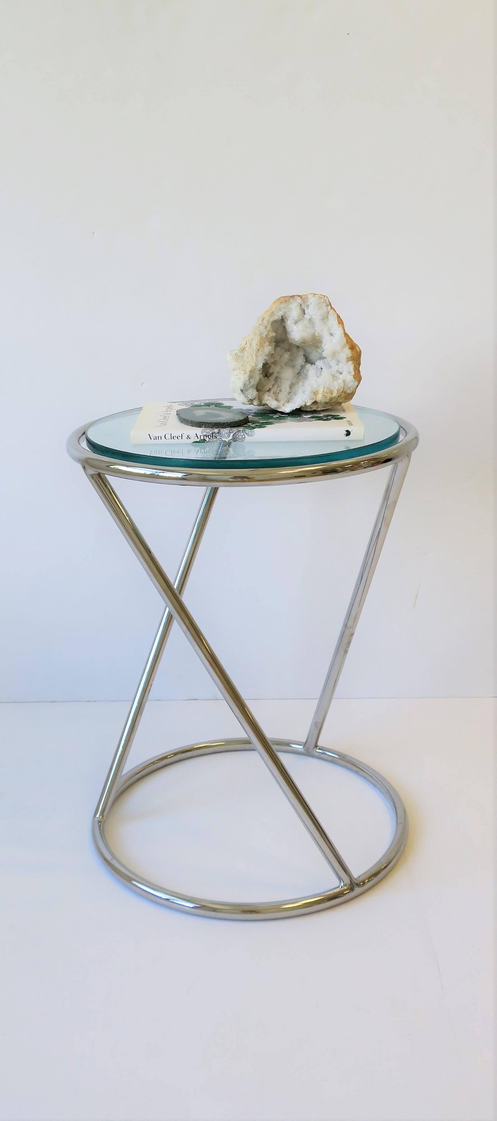 20th Century Chrome and Glass Round Side or Drinks Table
