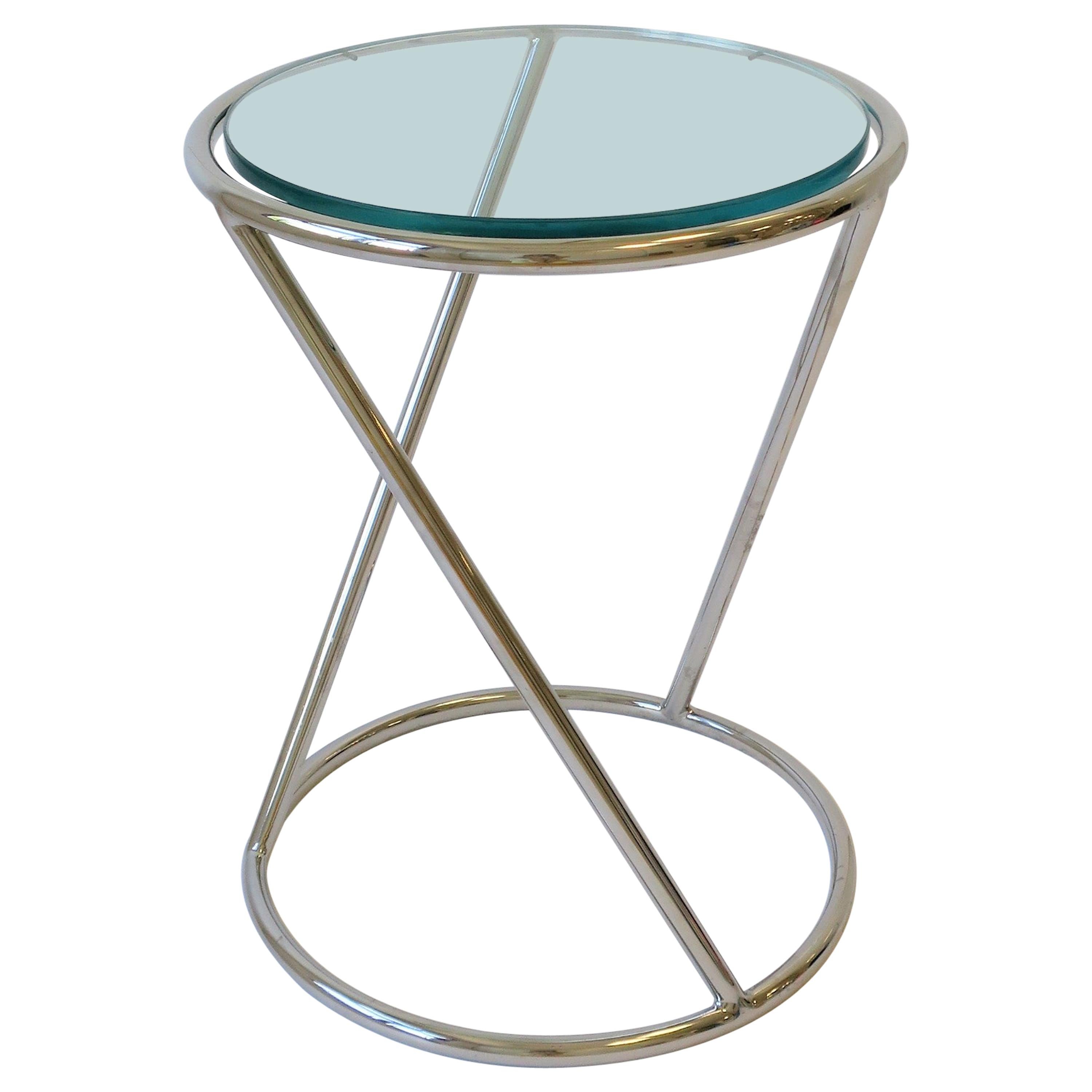 Chrome and Glass Round Side or Drinks Table