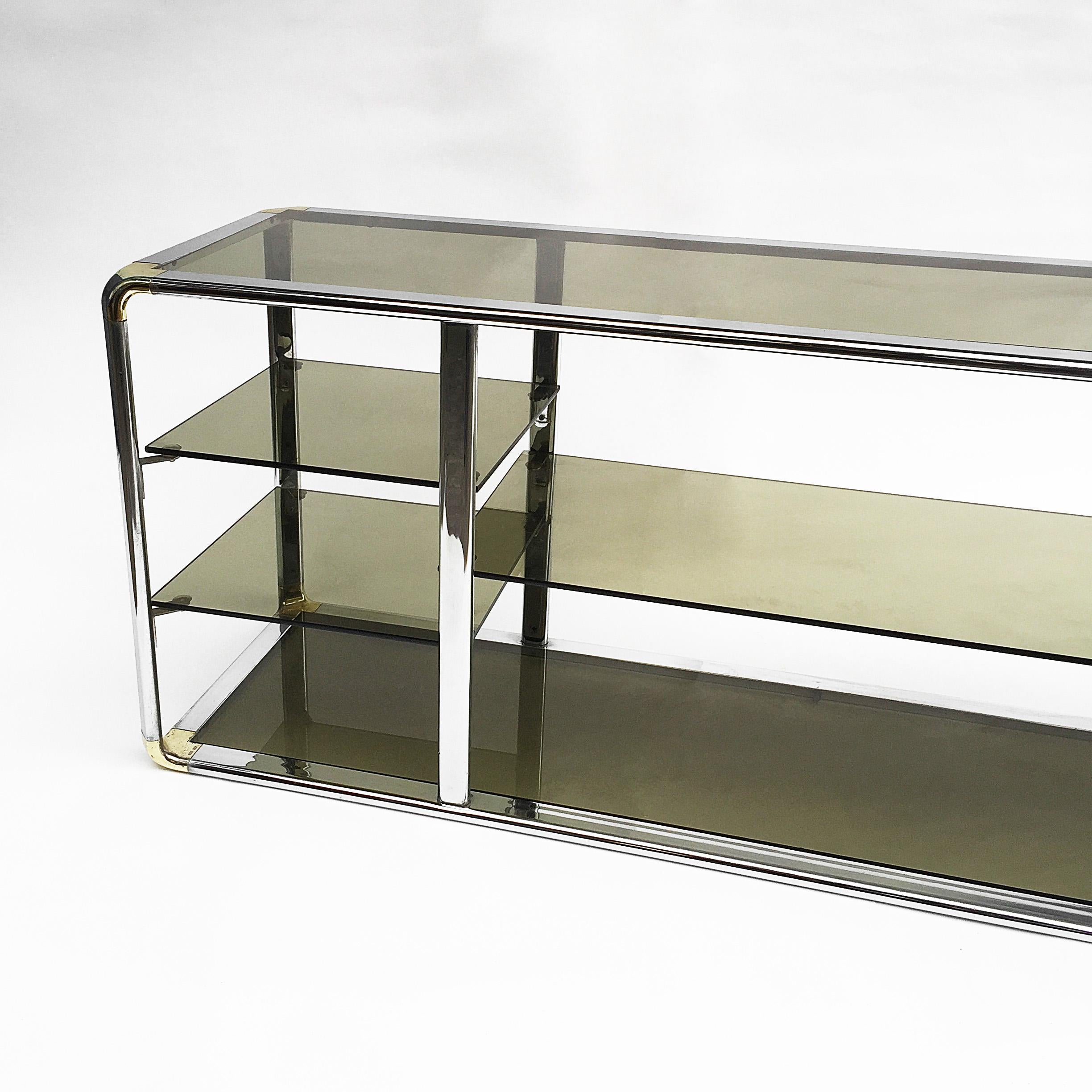Italian Chrome And Glass Sound System Display Shelving Etagere Unit Vintage Midcentury