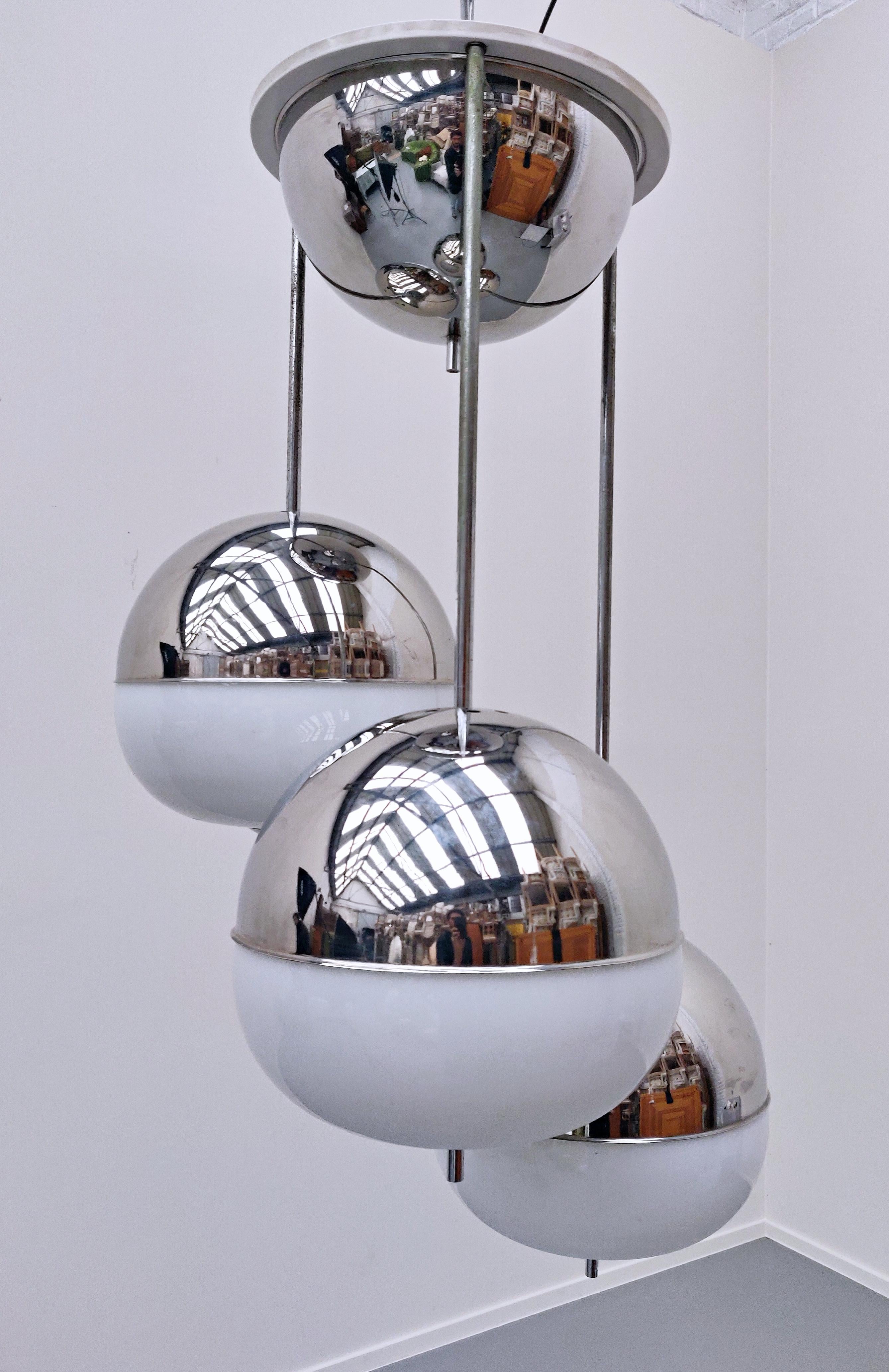 Italian Mid-Century Modern Chrome and Glass Suspension For Sale