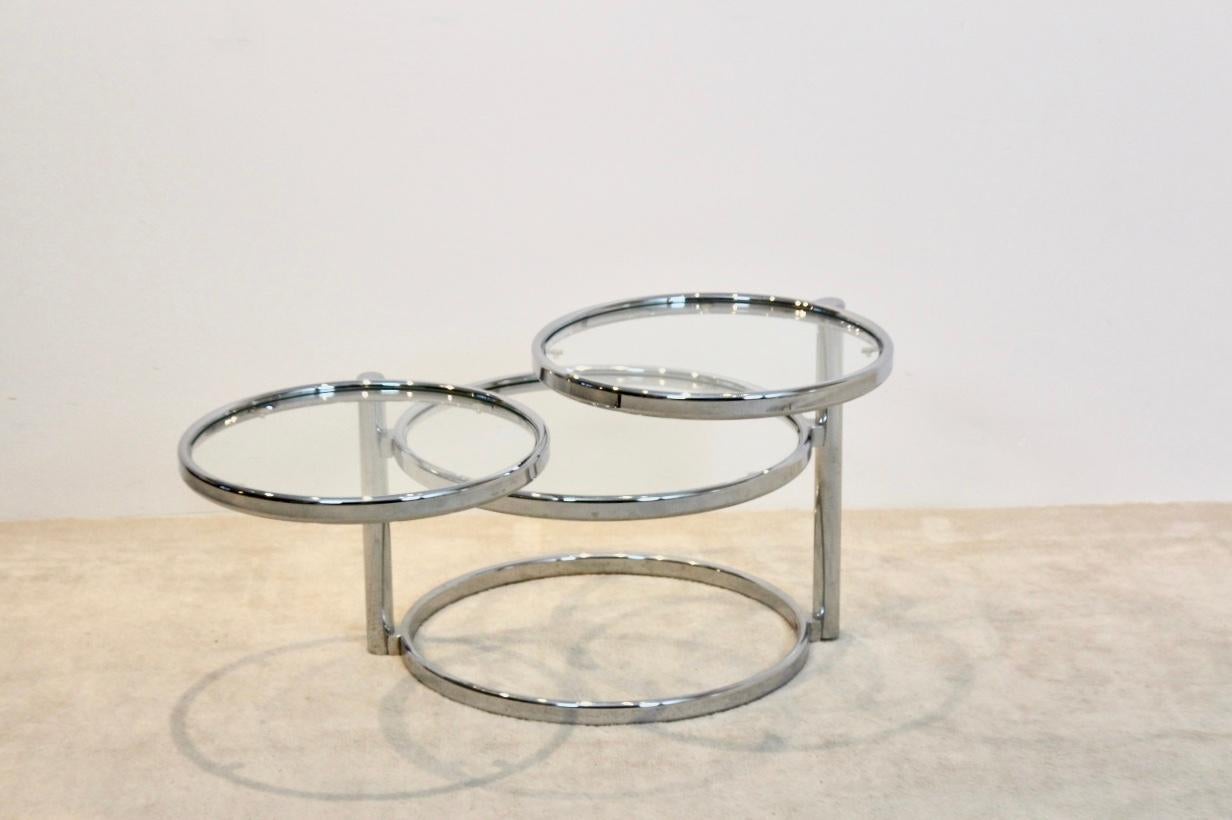 Mid-Century Modern Chrome and Glass Three-Tier adjustable Side Table