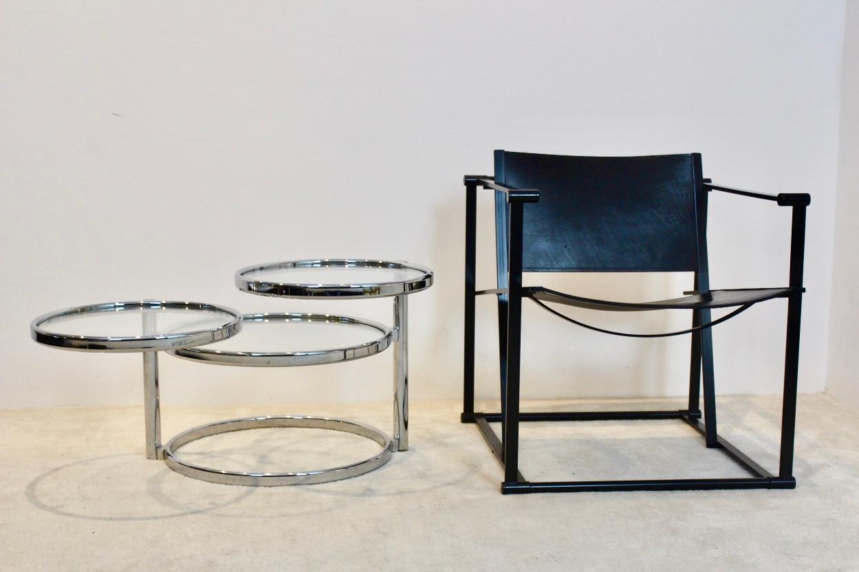 Dutch Chrome and Glass Three-Tier adjustable Side Table