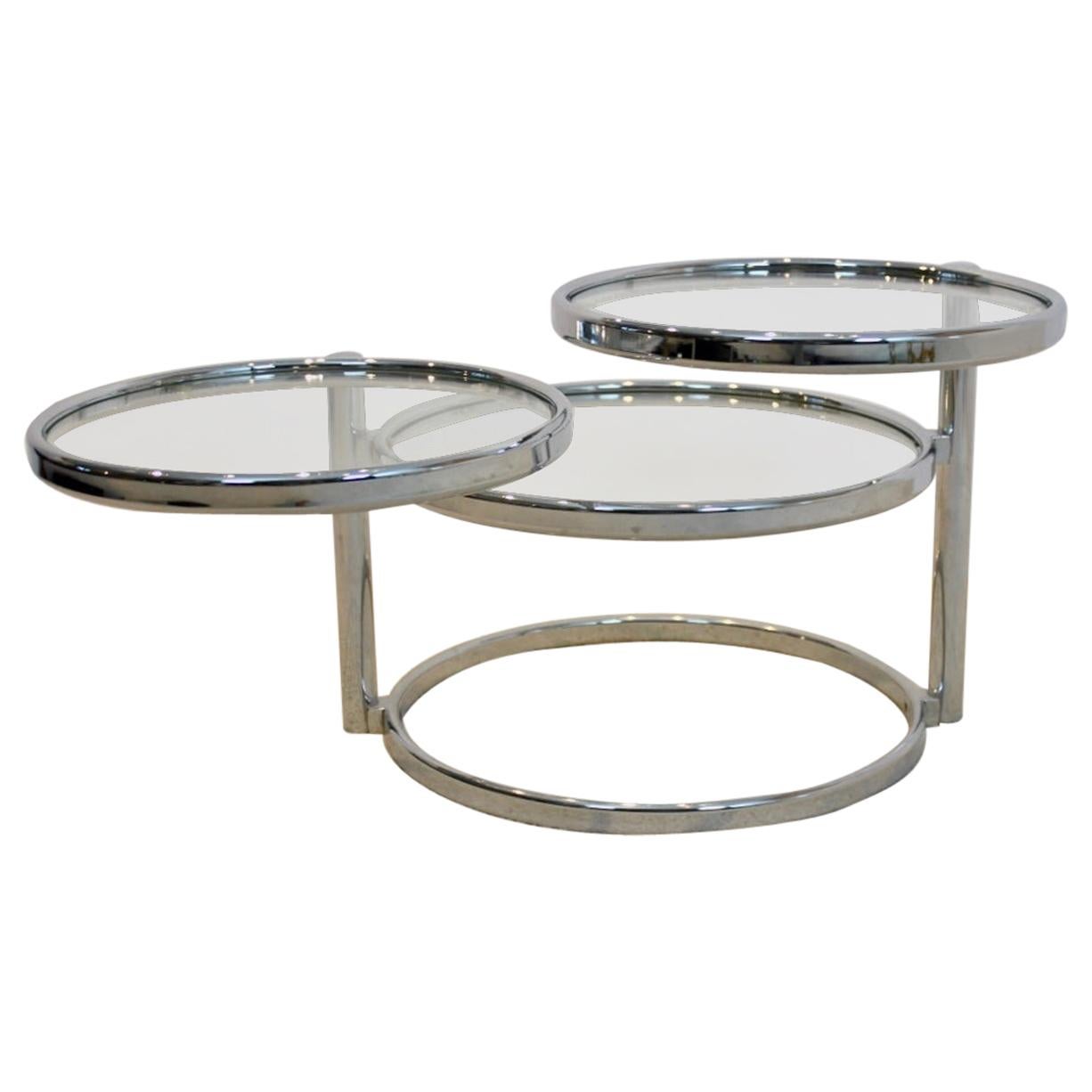 Chrome and Glass Three-Tier adjustable Side Table