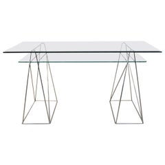 Chrome and Glass Trestle Leg Console Table or Desk