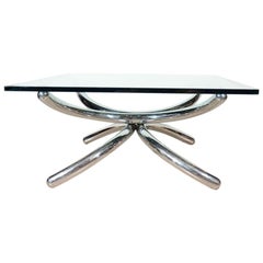Chrome and Glass Tubular Coffee Table in Style of Paul Tuttle, Italy c. 1970's