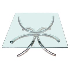 Chrome and Glass Tubular Coffee Table in Style of Paul Tuttle, Italy c. 1970's
