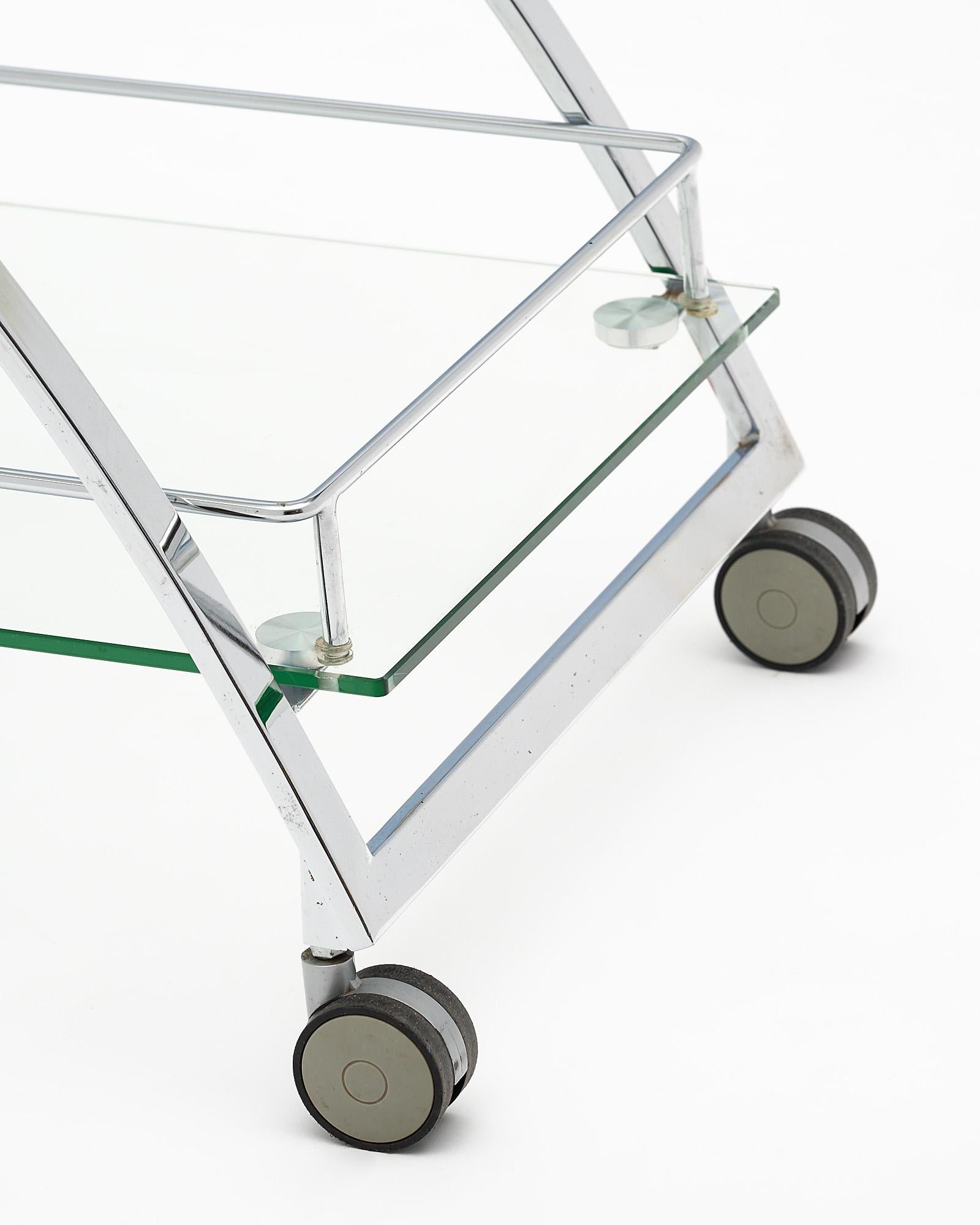French Chrome and Glass Vintage Bar Cart For Sale