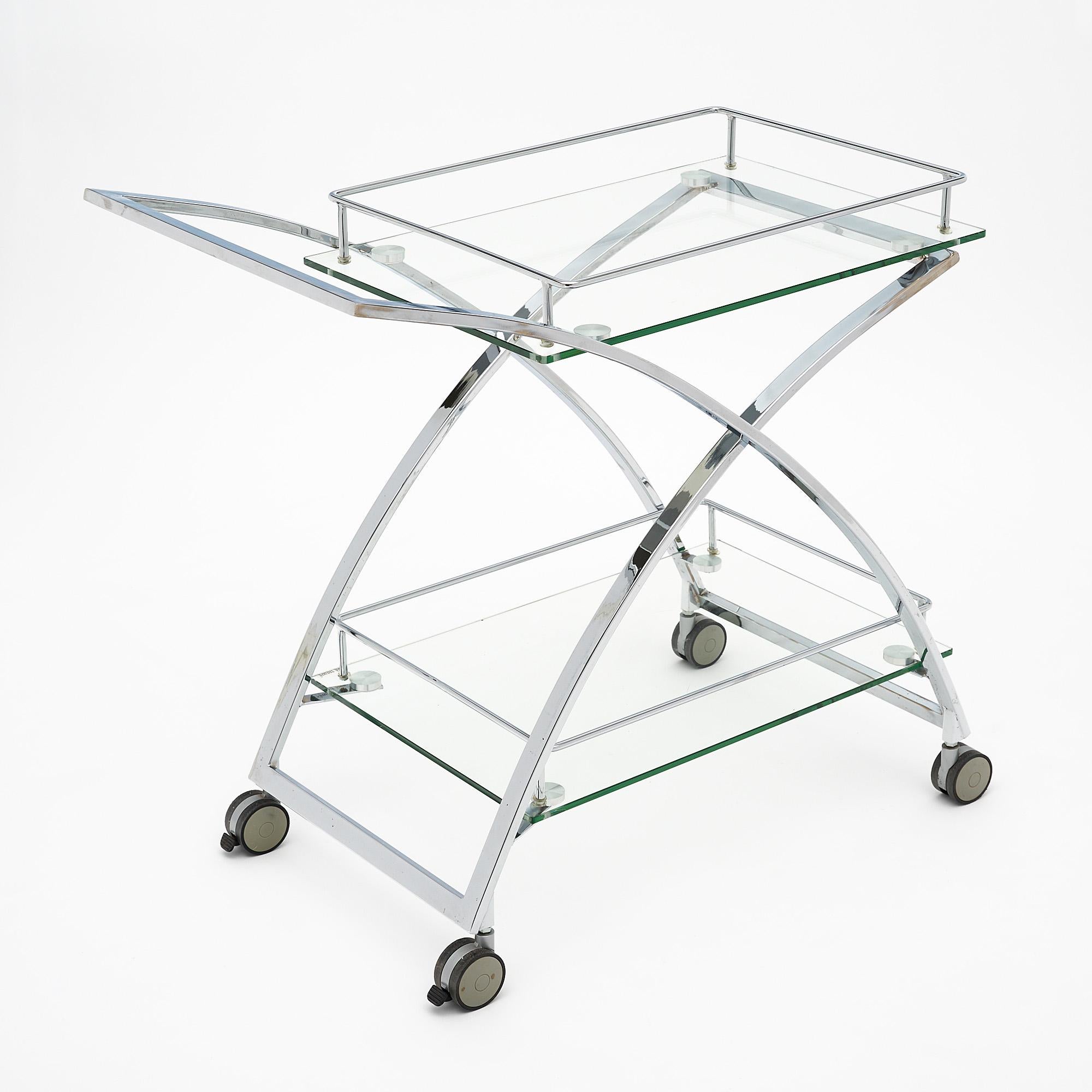 Chrome and Glass Vintage Bar Cart For Sale 1