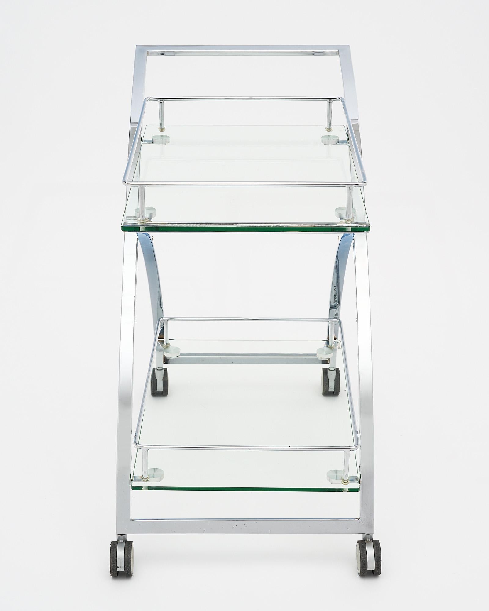 Chrome and Glass Vintage Bar Cart For Sale 2