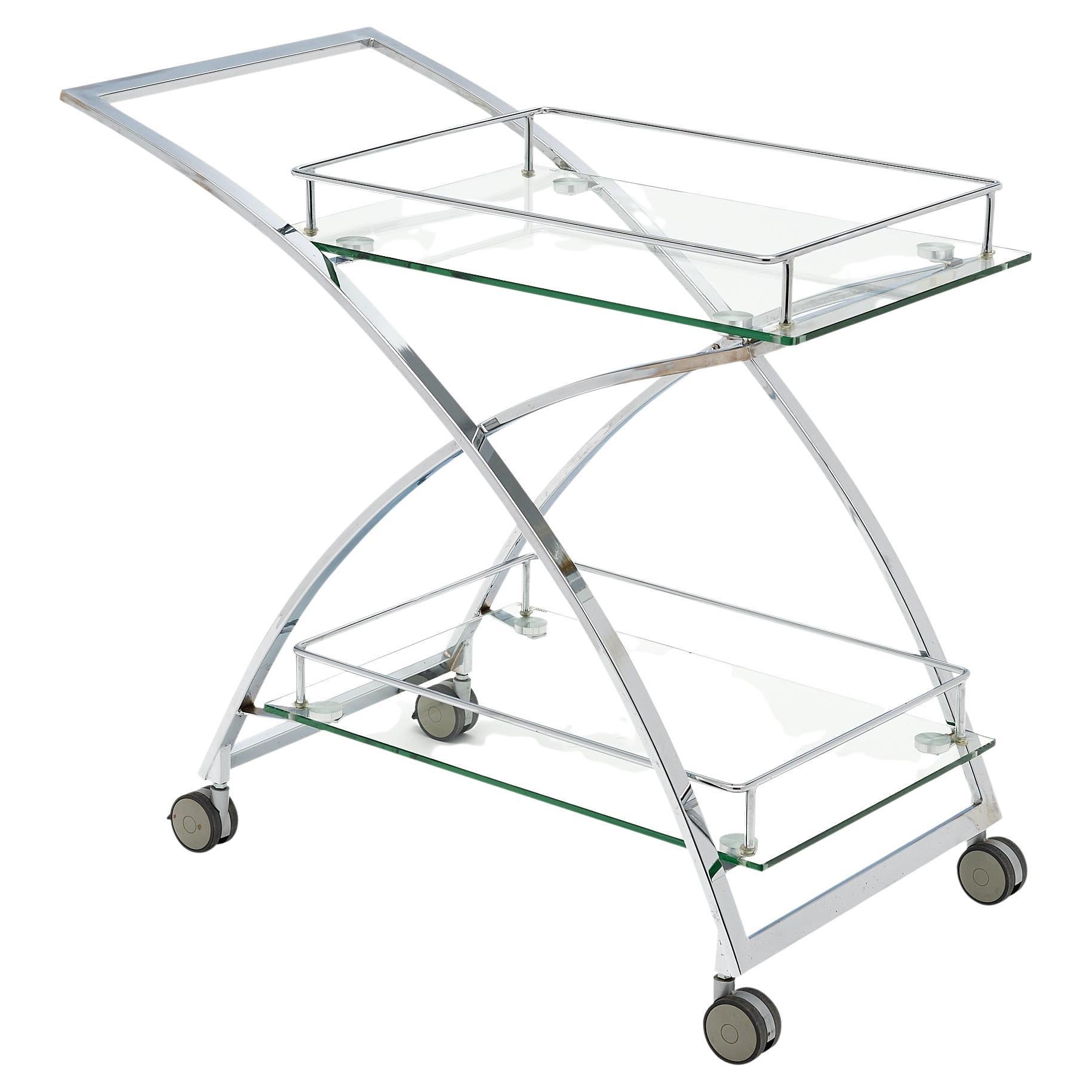 Chrome and Glass Vintage Bar Cart For Sale