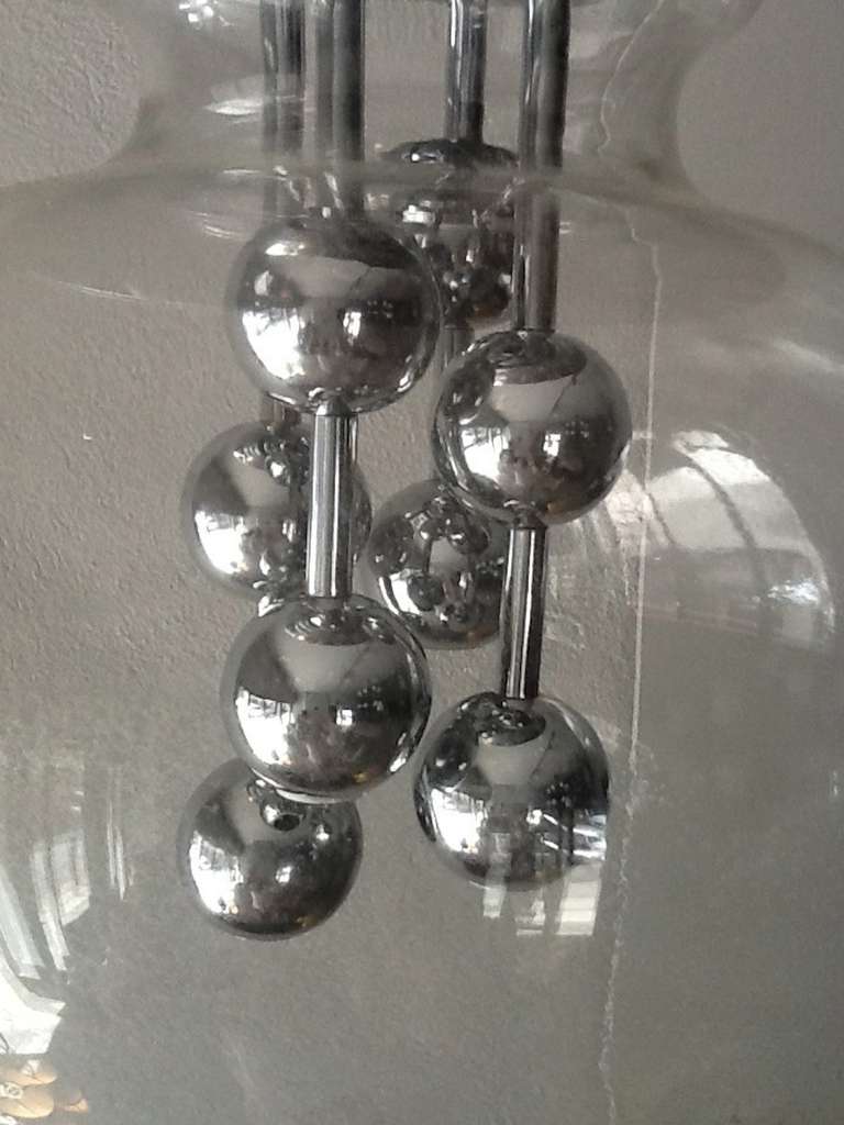 Chrome and Globe Shaped Clear Glass Chandelier, Italy, 1970s In Good Condition In New York, NY