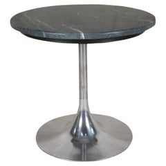 Chrome and Green Marble Tulip Base Side or Coffee Table, Mid-Century Modern