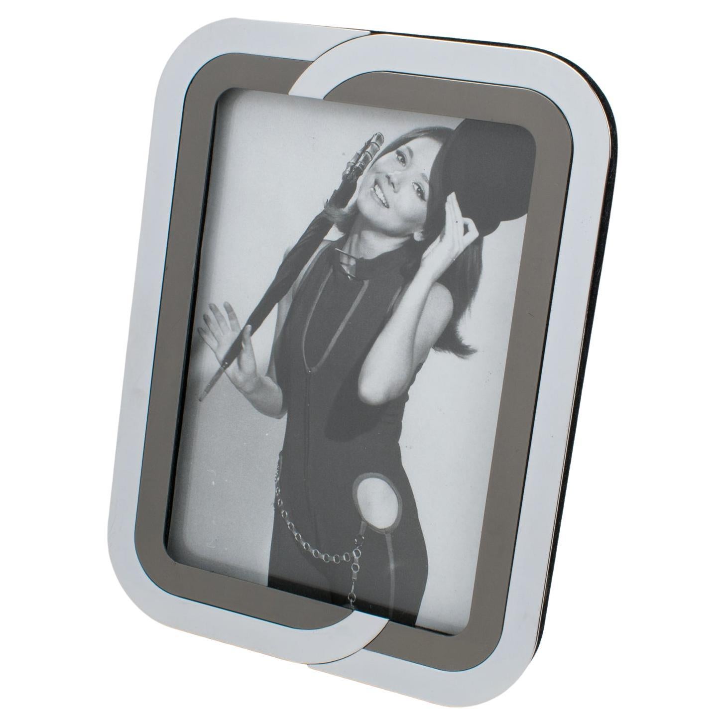 Chrome and Gunmetal Picture Frame with Kinetic Design, circa 1970 For Sale