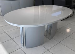 Chrome and Lacquered Rougier Dining Table 1970s Signed