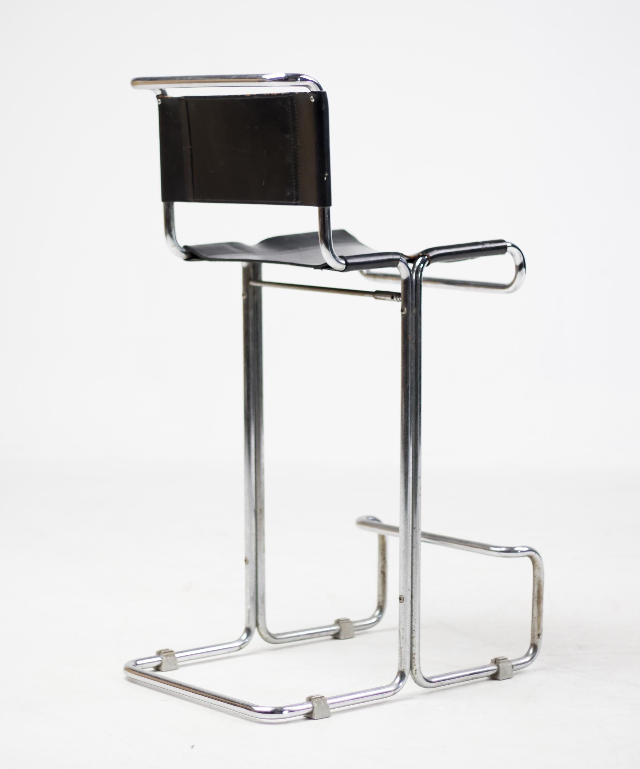 Early 20th Century Chrome and Leather 1920s Bar Stool