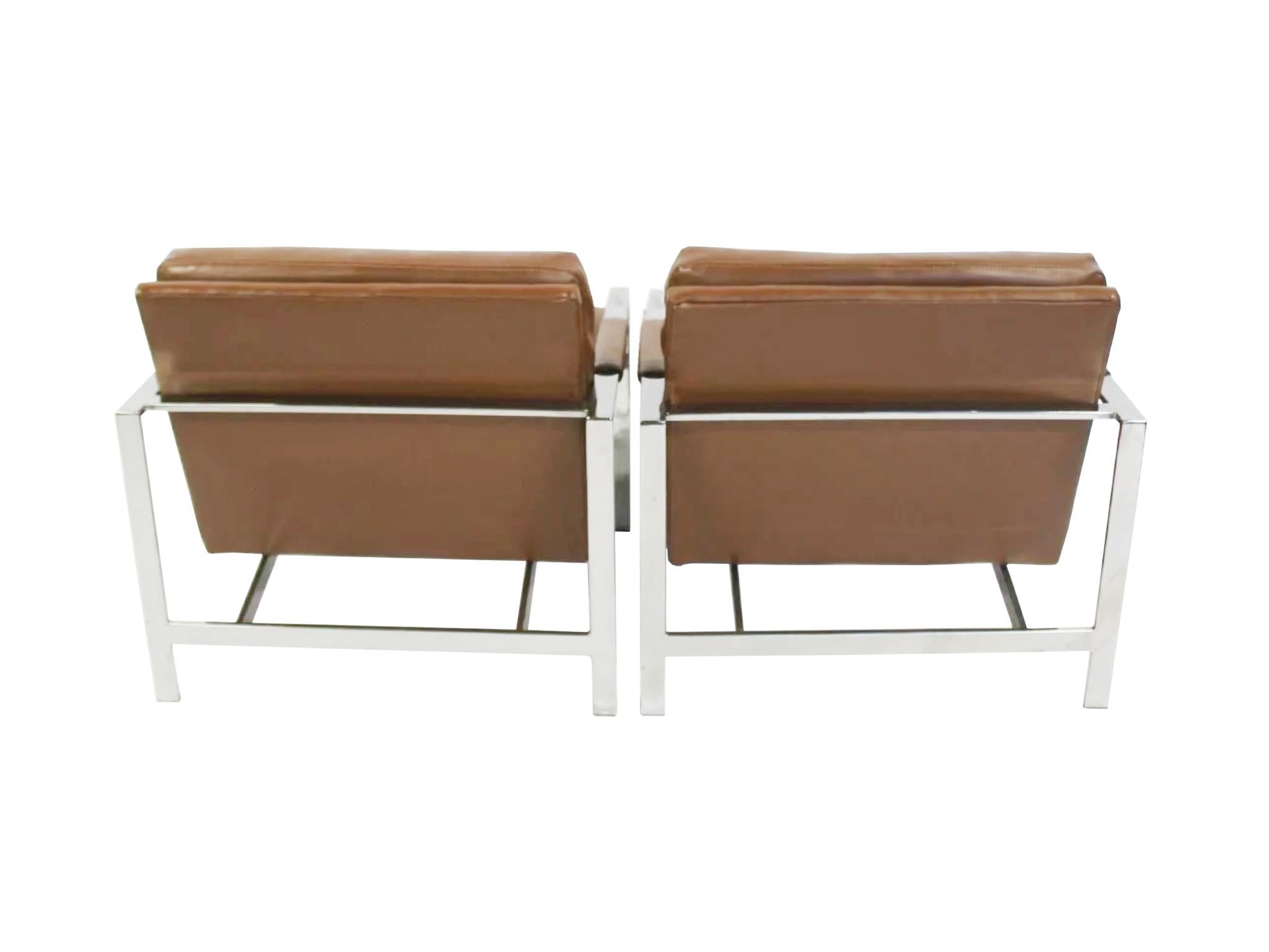 Chrome and Leather Armchairs Attributed to Milo Baughman, a Pair In Good Condition In New York, NY
