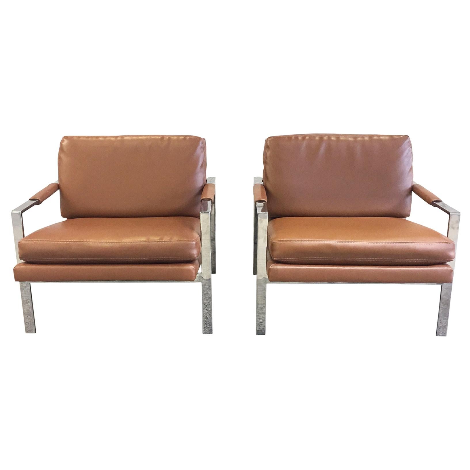 Chrome and Leather Armchairs Attributed to Milo Baughman, a Pair
