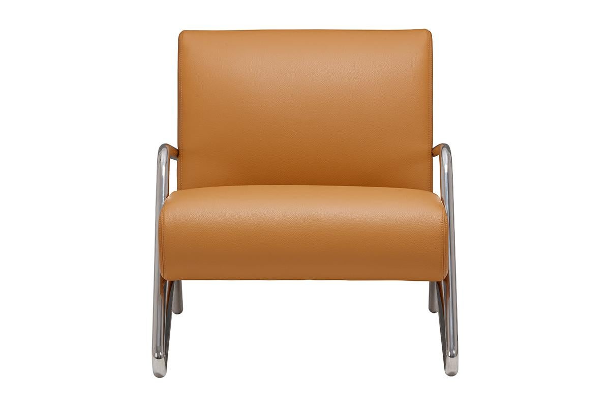 Plated Chrome and Leather Industrial Lounge Chair - Camel For Sale