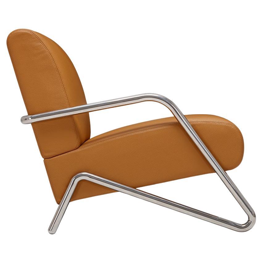 Chrome and Leather Industrial Lounge Chair - Camel For Sale