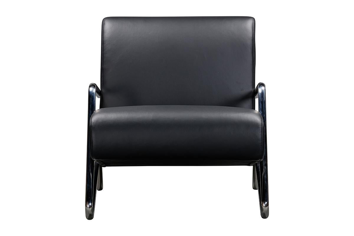 Vietnamese Chrome and Leather Industrial Lounge Chair For Sale