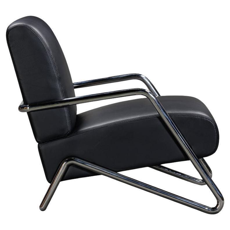 Chrome and Leather Industrial Lounge Chair For Sale