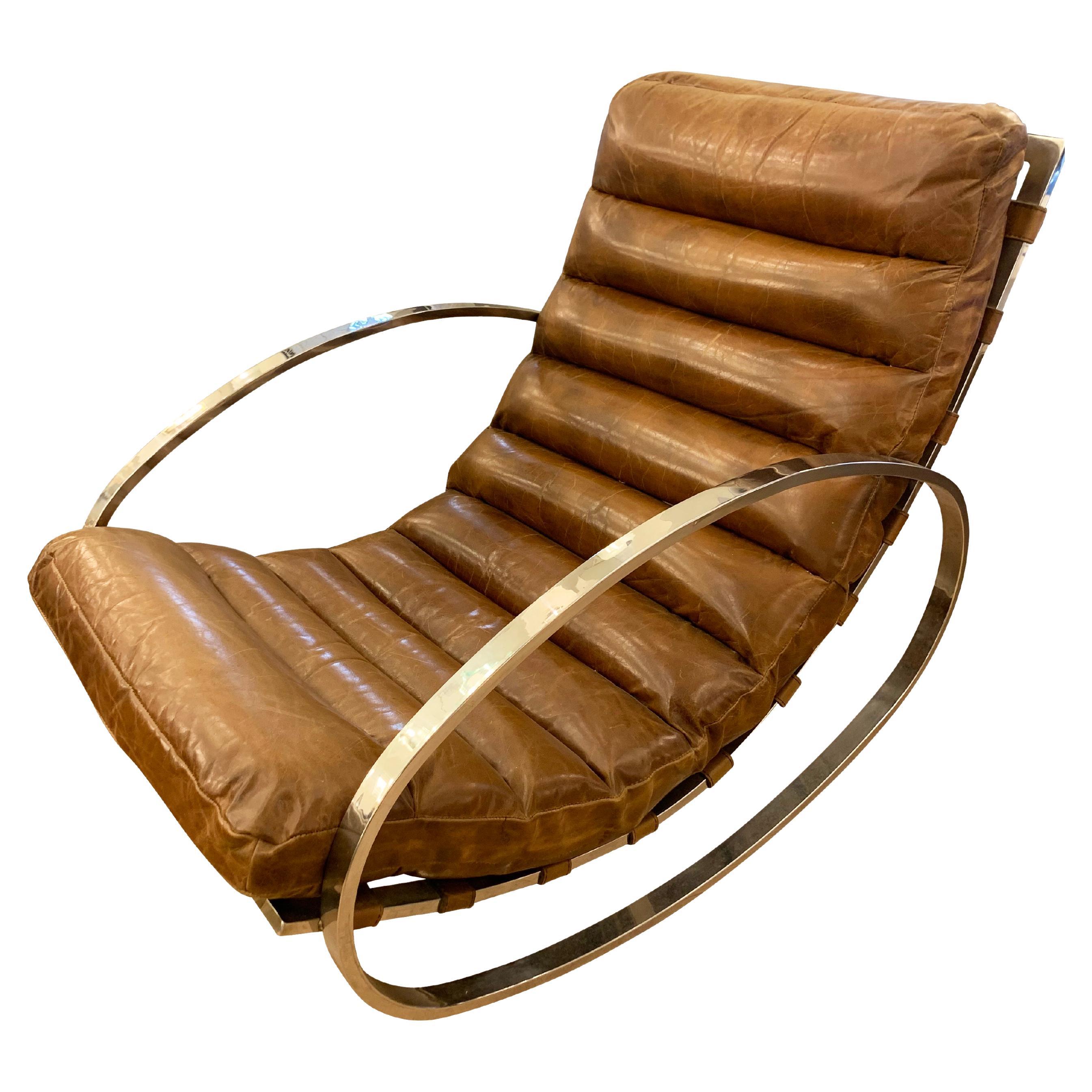 Chrome and Leather Italian Mid-Century Rocking Chair by Renato Zevi For Sale