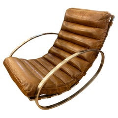 Chrome and Leather Italian Mid-Century Rocking Chair by Renato Zevi