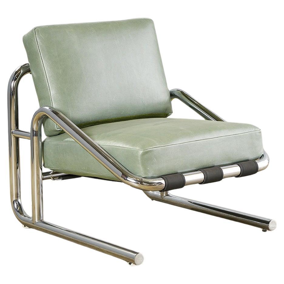 Chrome and Leather Lounge Chair circa 1970 For Sale