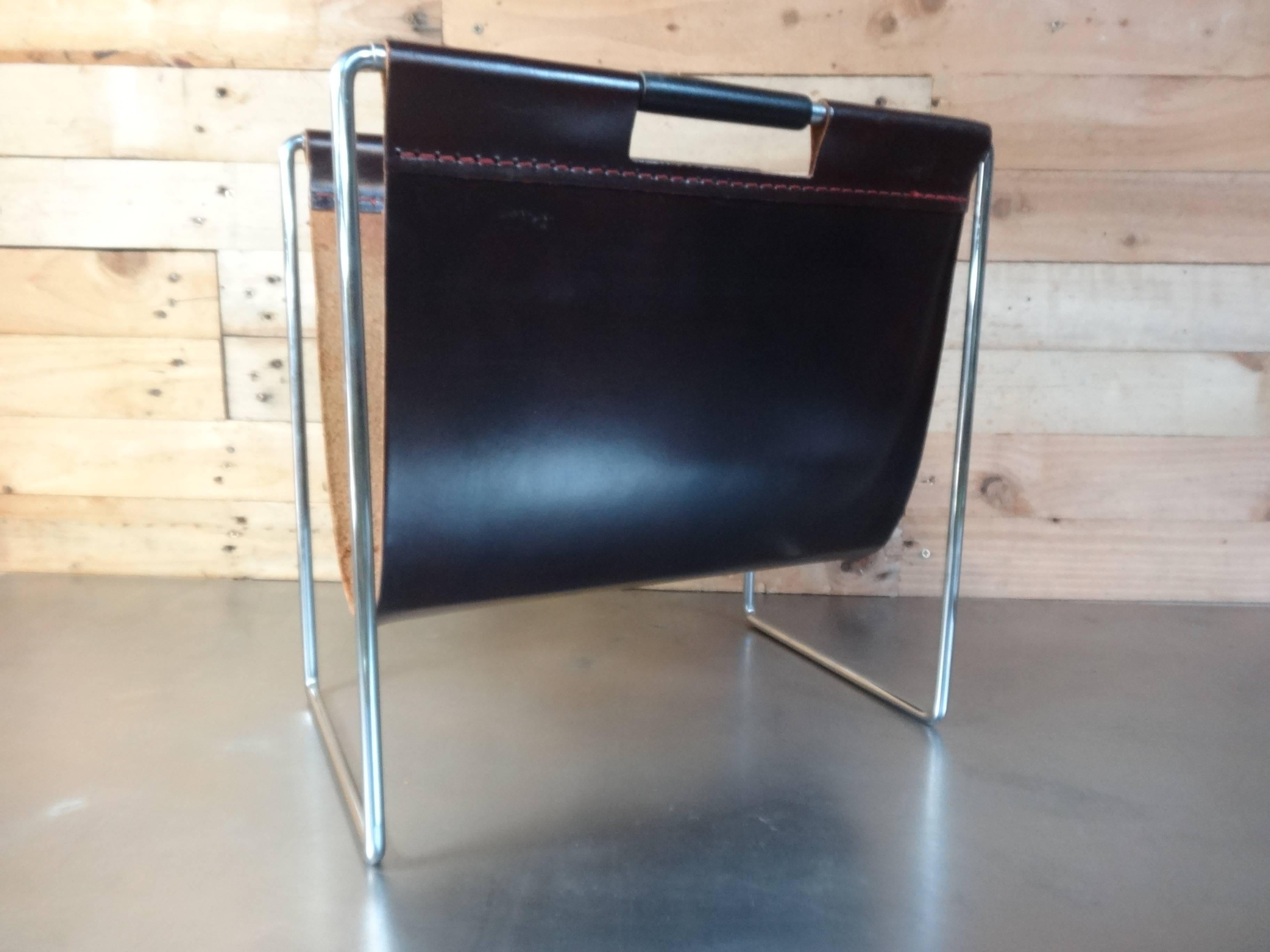 Néerlandais Porte-revues en chrome et cuir fabriqué par Brabantia Hollande