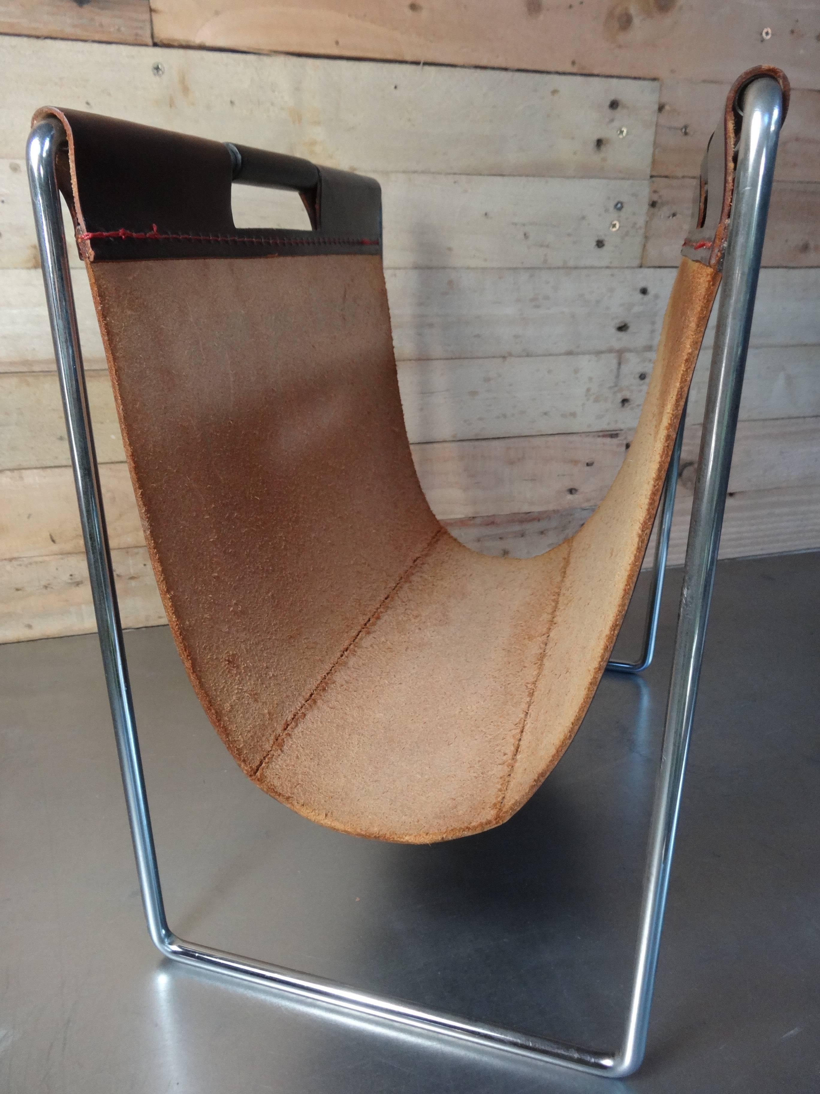 Porte-revues en chrome et cuir fabriqué par Brabantia Hollande Excellent état à Markington, GB