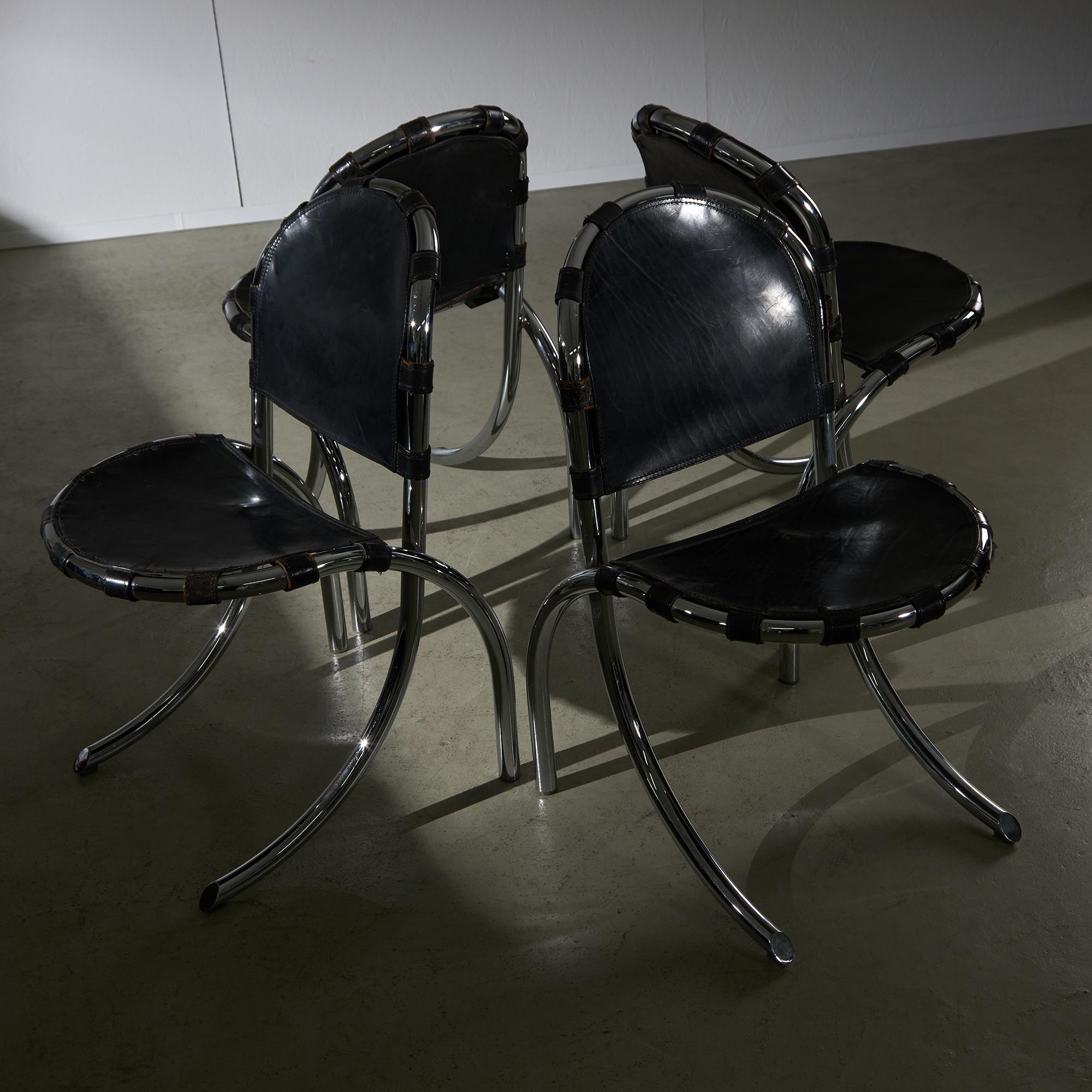 Italian Chrome and Leather Medusa Chair Set by Alberto Bazzani, Studio Tetrarch, 1970s For Sale