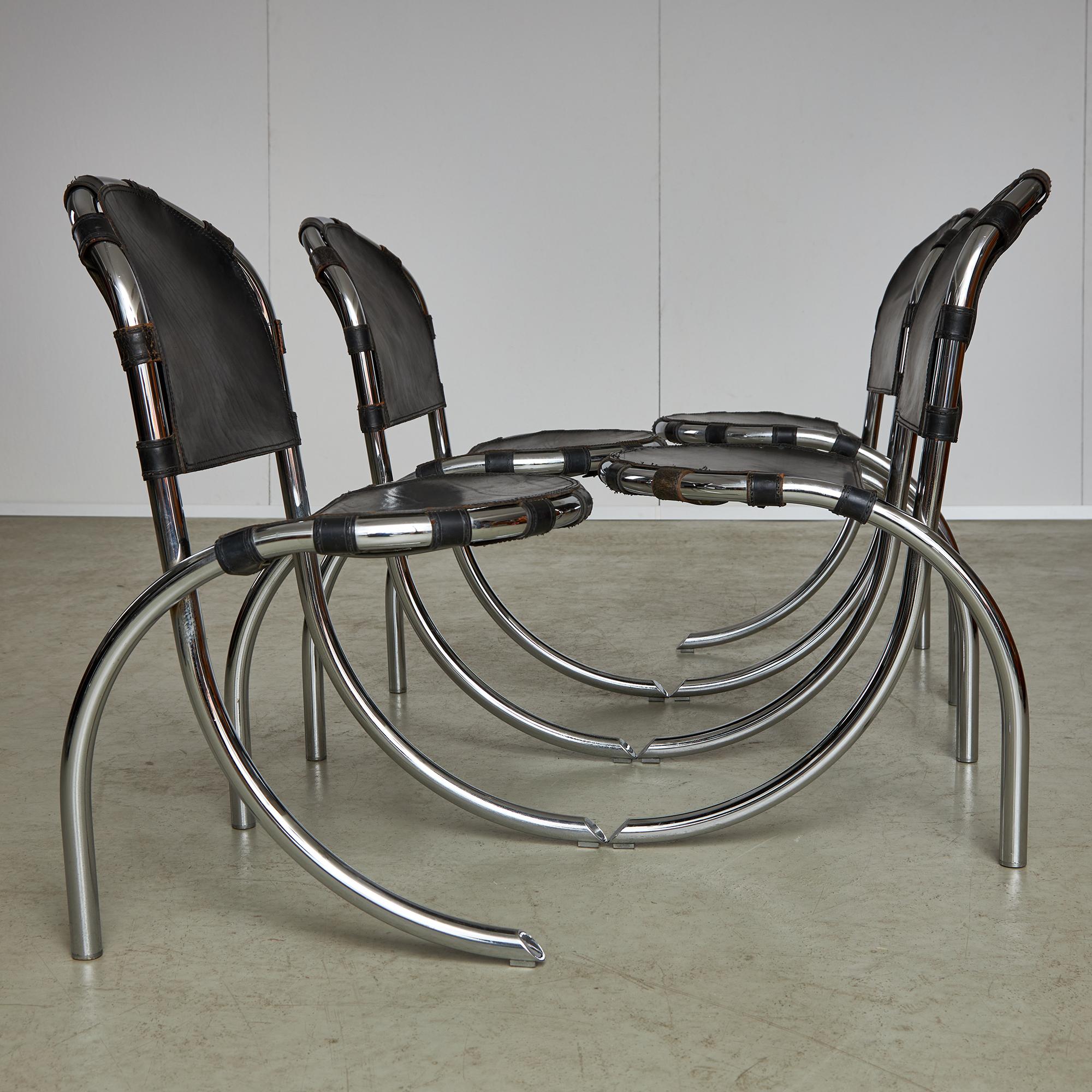 Chrome and Leather Medusa Chair Set by Alberto Bazzani, Studio Tetrarch, 1970s In Good Condition For Sale In Budapest, HU