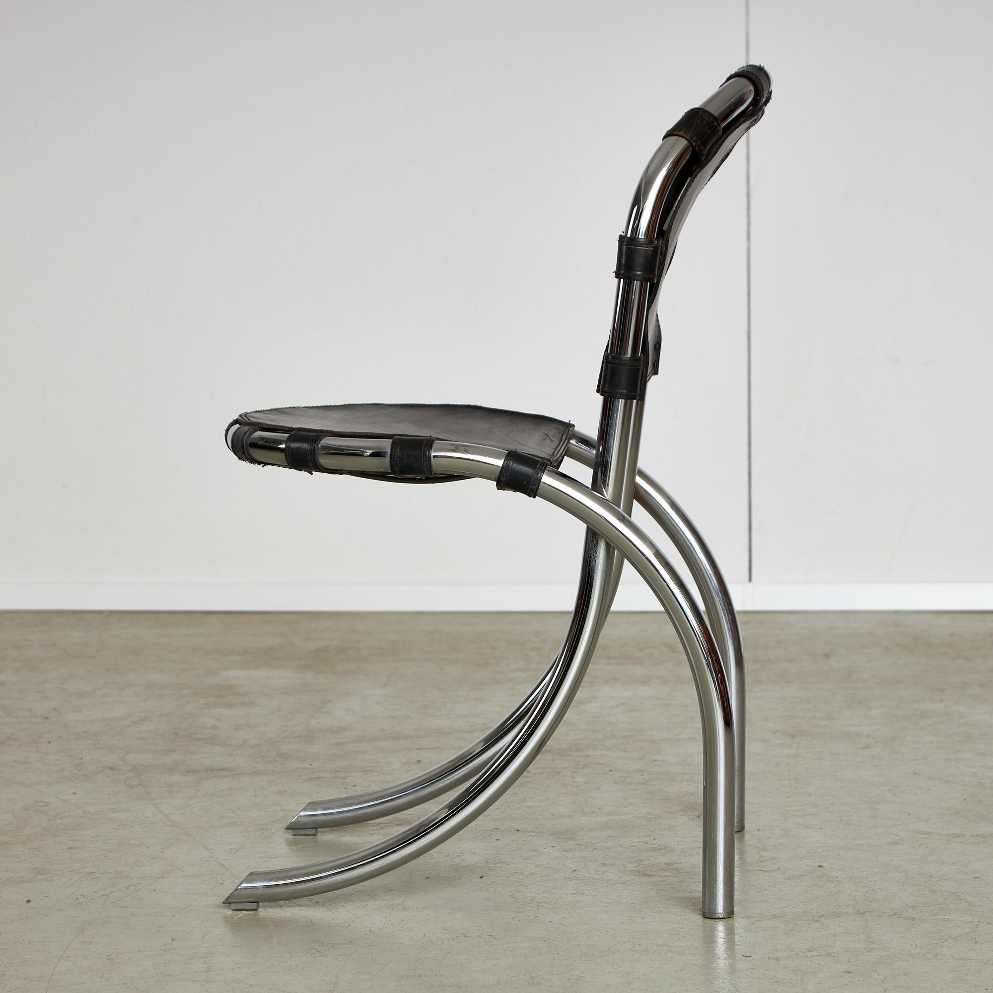 Chrome and Leather Medusa Chair Set by Alberto Bazzani, Studio Tetrarch, 1970s For Sale 2