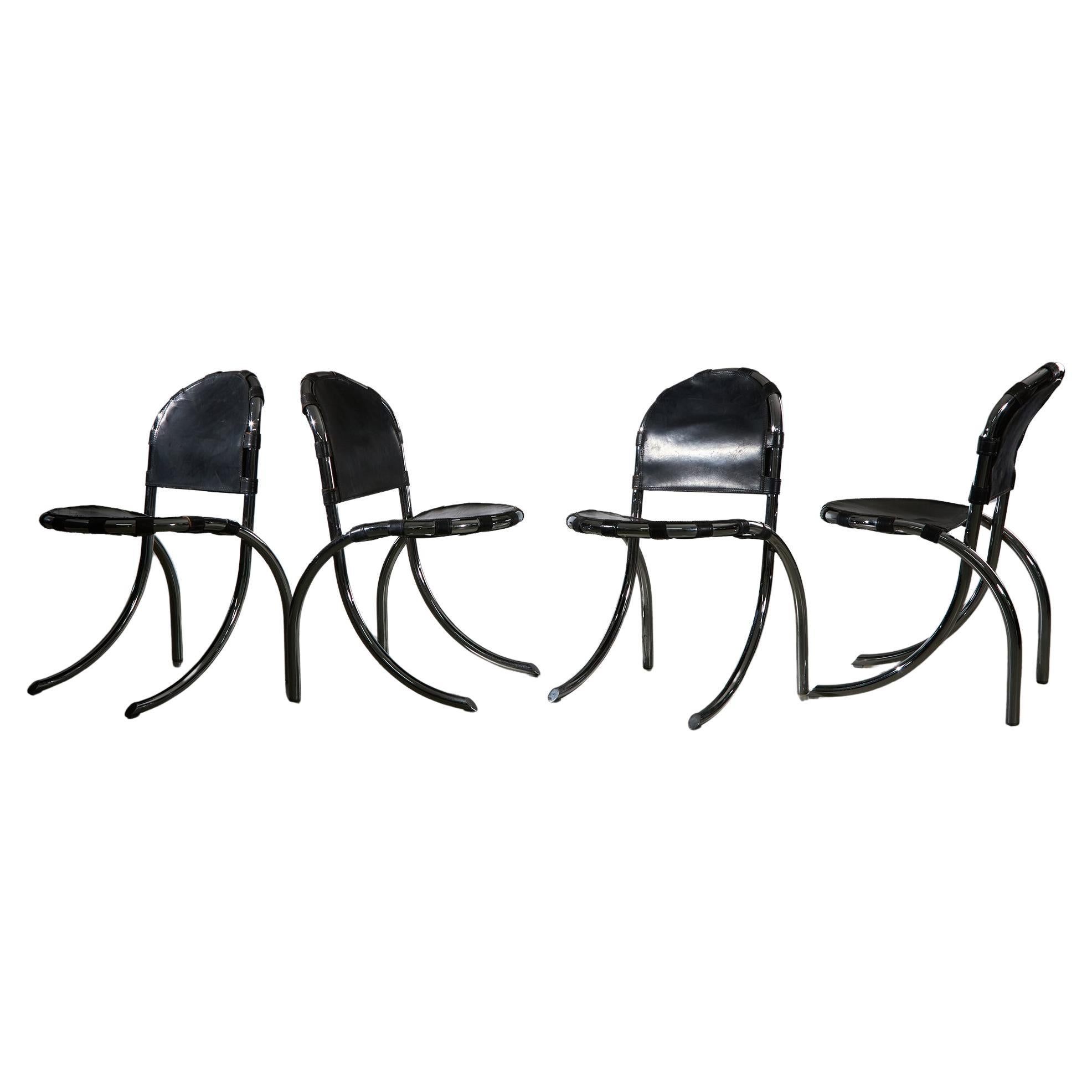Chrome and Leather Medusa Chair Set by Alberto Bazzani, Studio Tetrarch, 1970s For Sale