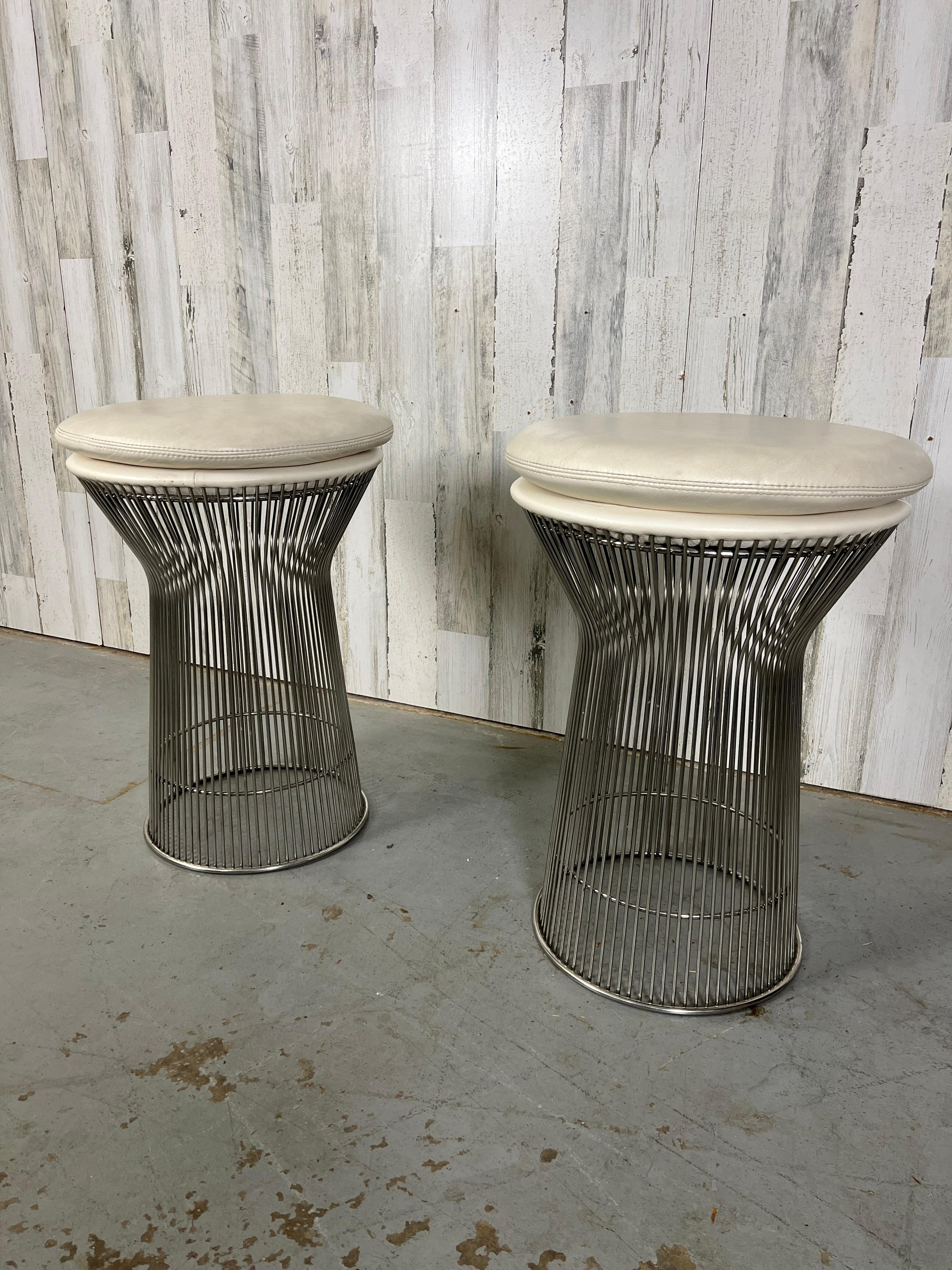 Modern Chrome and Leather Platner style Stools For Sale