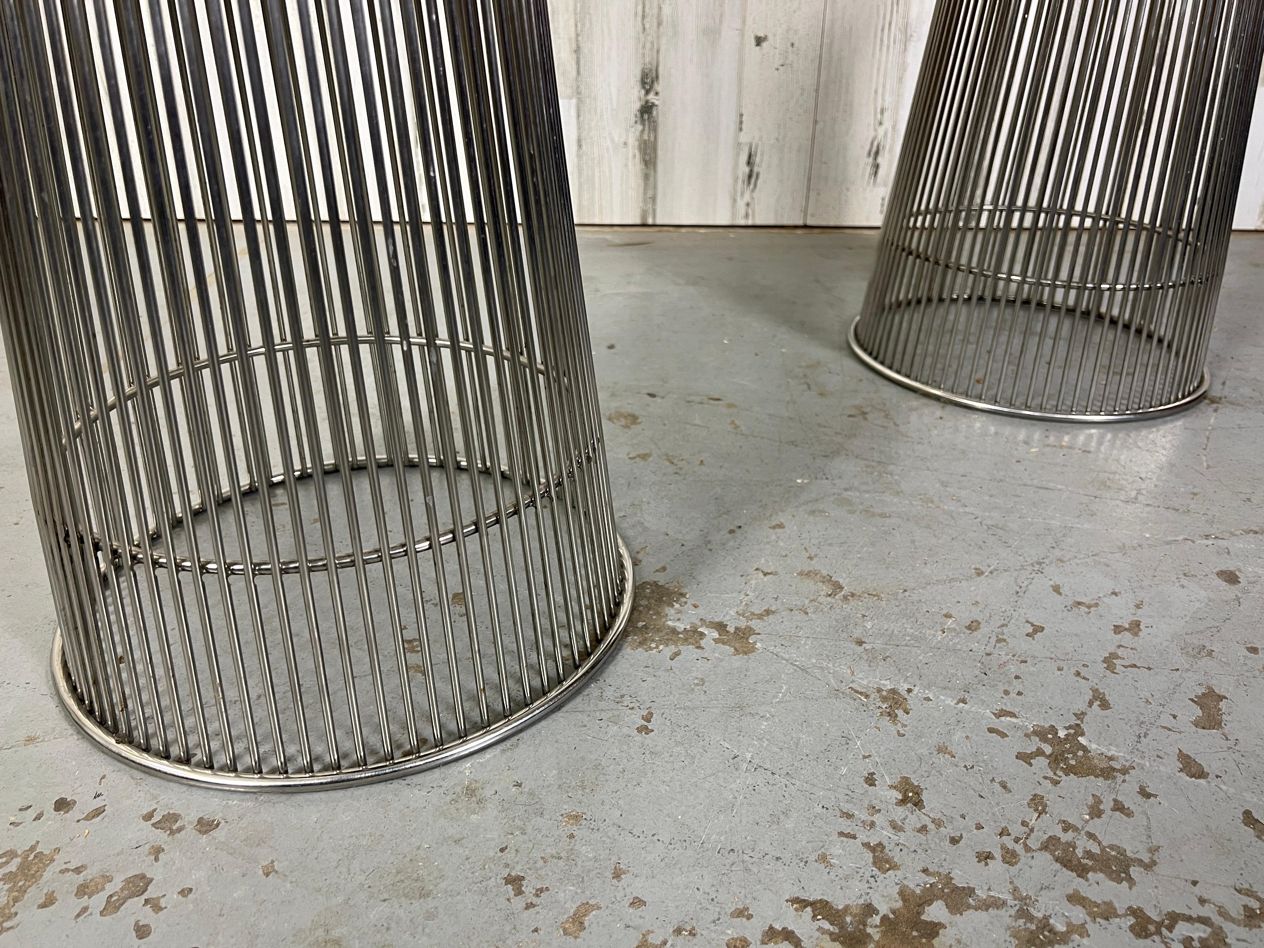 Chrome and Leather Platner style Stools In Good Condition For Sale In Denton, TX