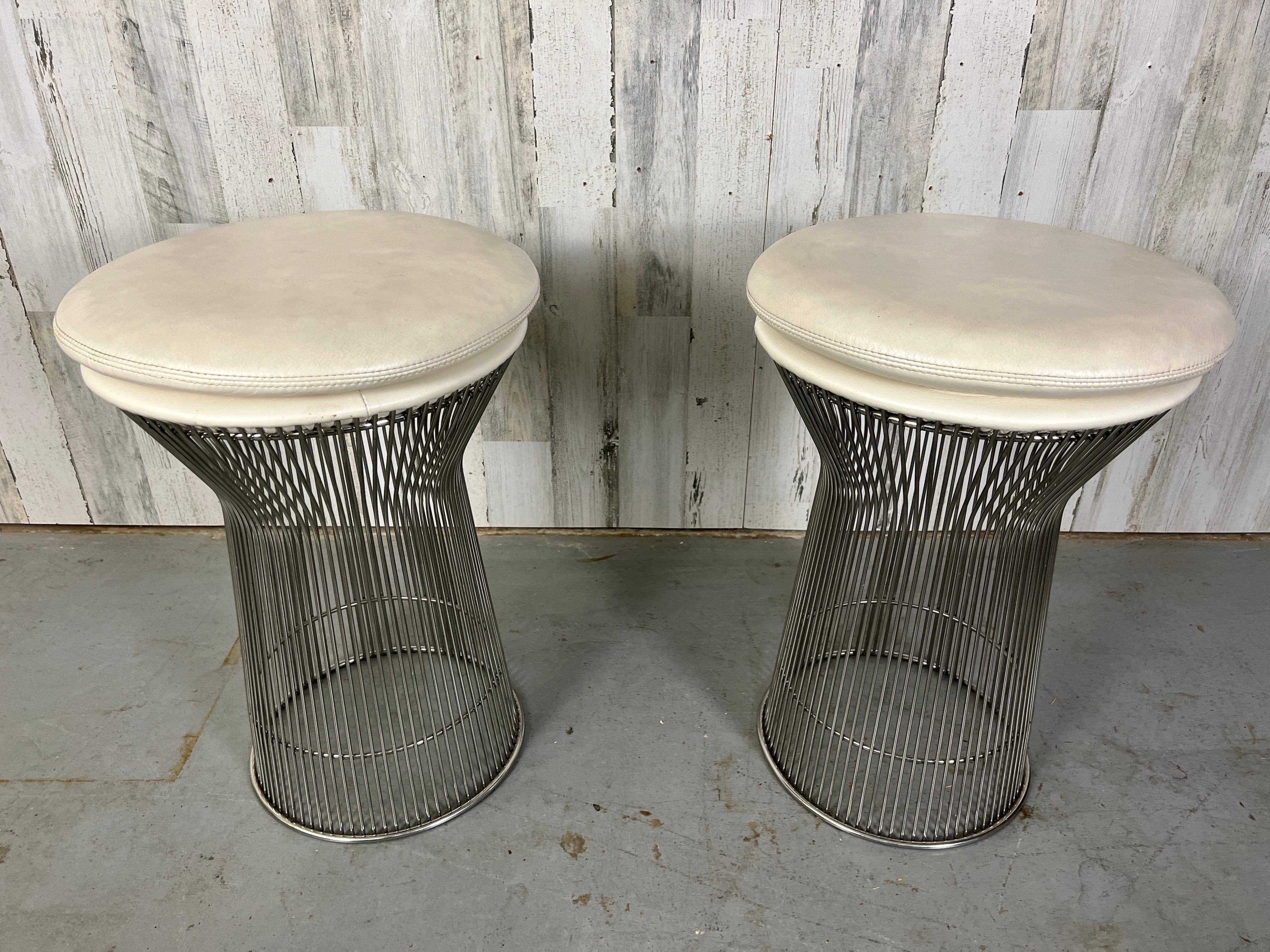 Chrome and Leather Platner style Stools For Sale 3