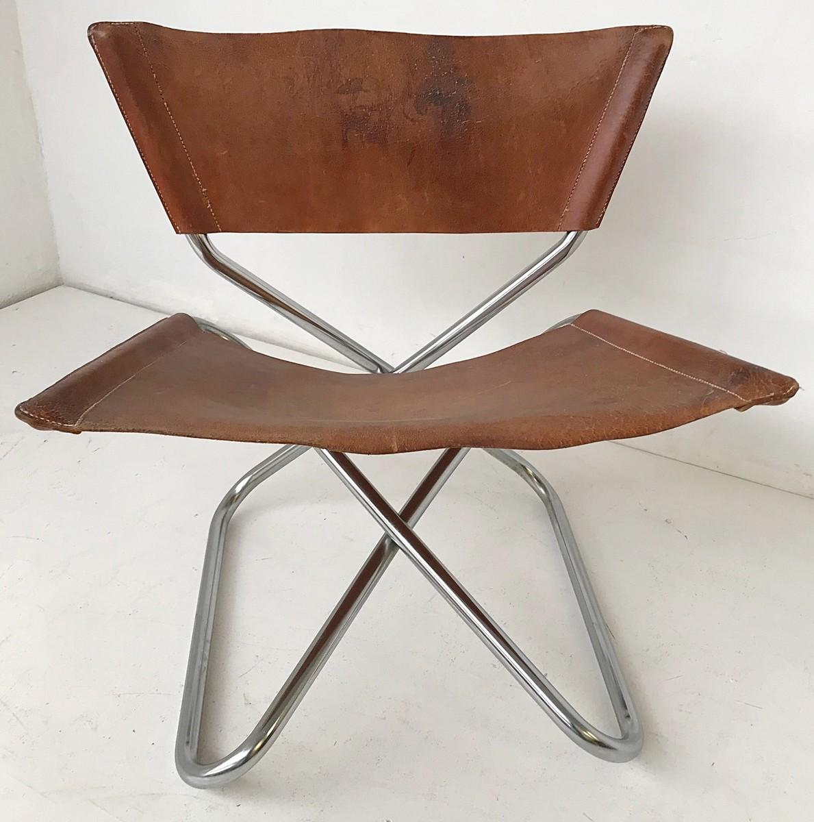 European Chrome and Leather Seat For Sale