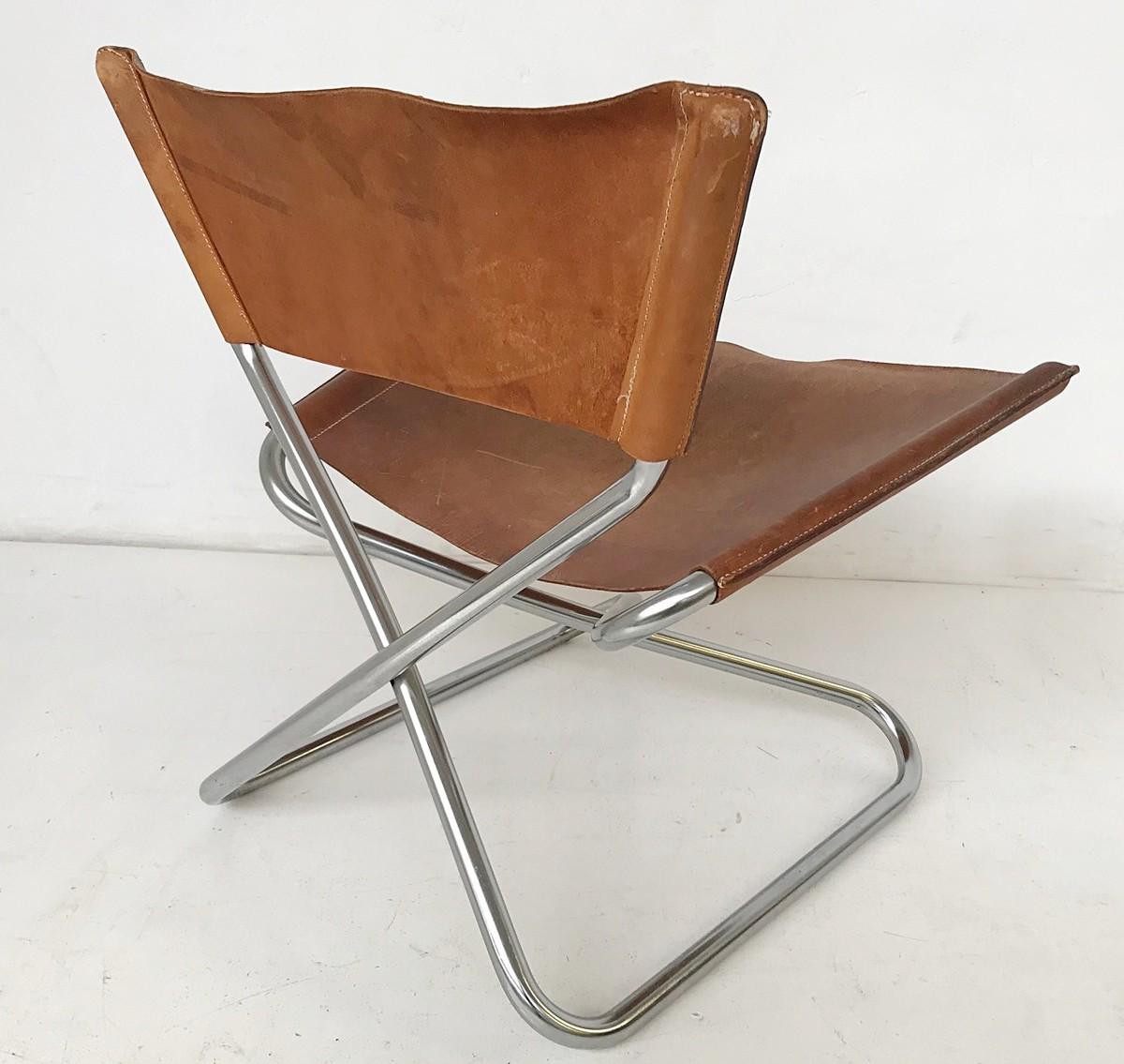 Late 20th Century Chrome and Leather Seat For Sale