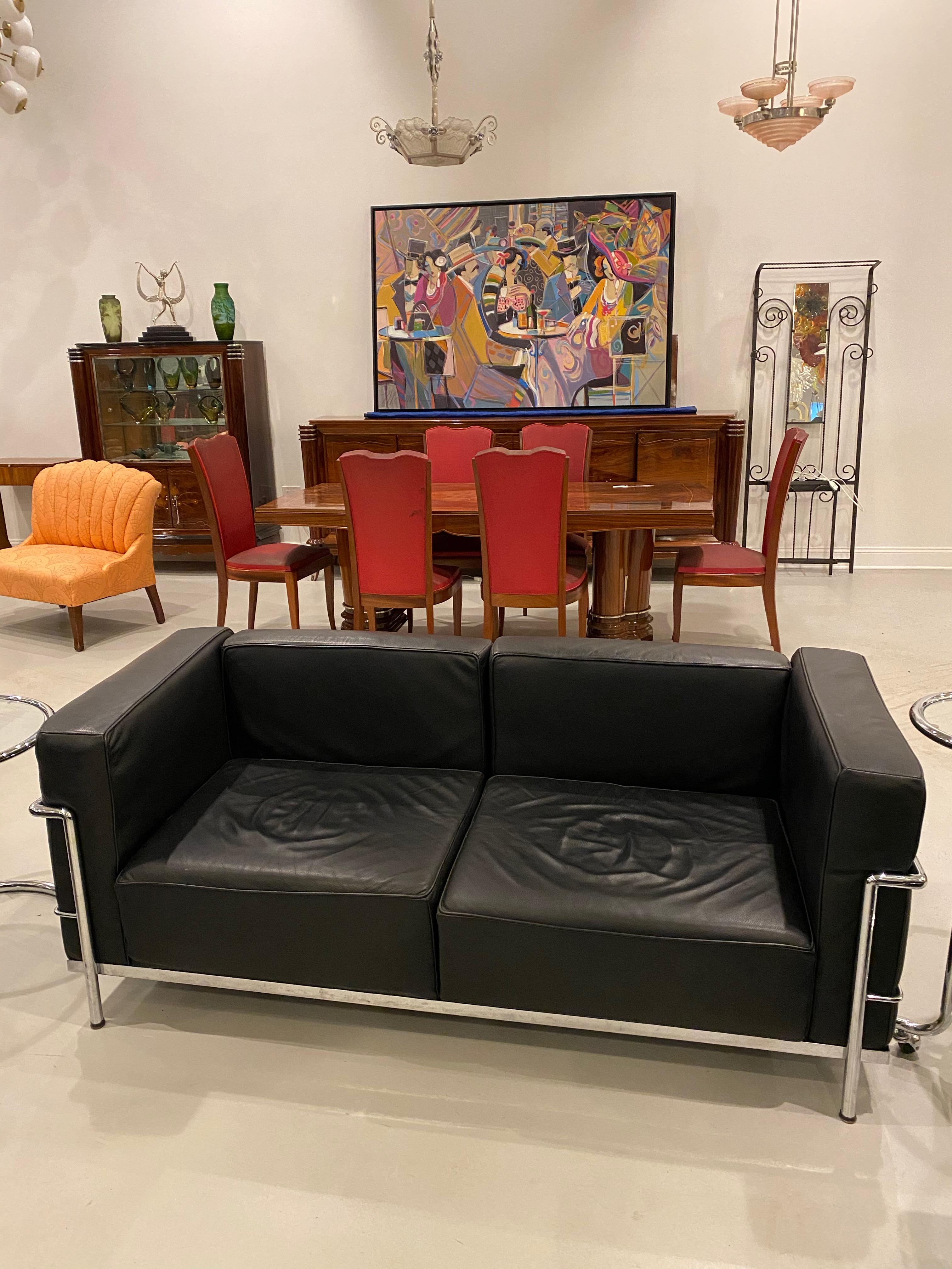 Fin du 20e siècle Canapé en chrome et cuir dans le style de Le Corbusier en vente