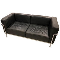 Vintage Chrome and Leather Sofa in the Style of Le Corbusier